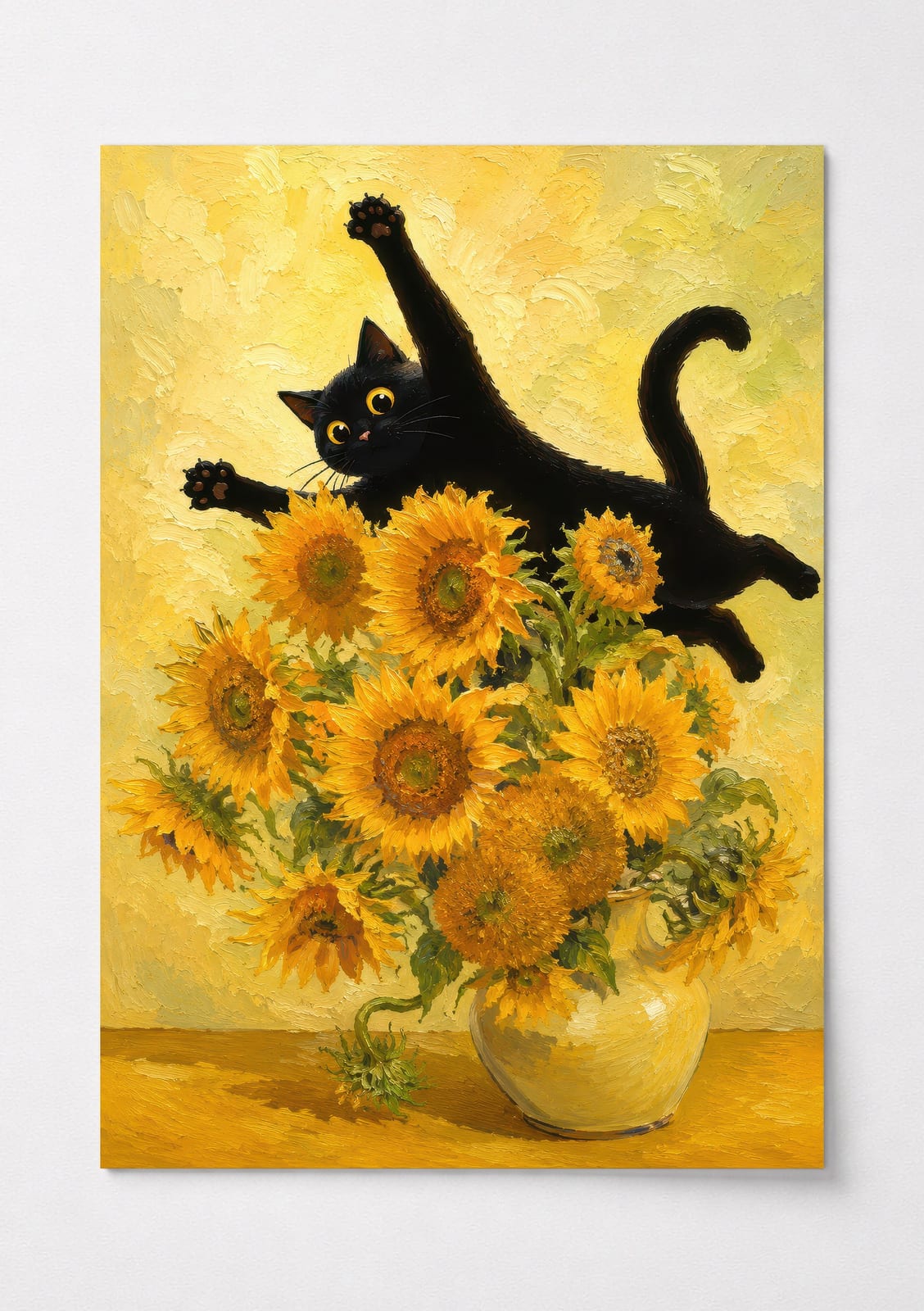 Sprung über die Sonnenblumen, Katzen-Poster, Wandkunst Badezimmer