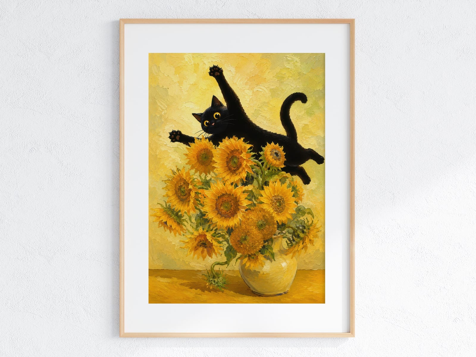 Stampa Gatto Nero con Girasoli