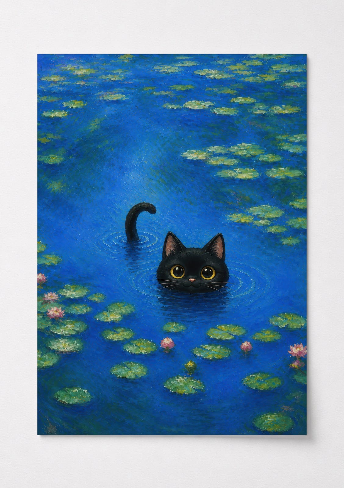 Kater im Seerosenteich, Kunstdruck, Wandbild Badezimmer
