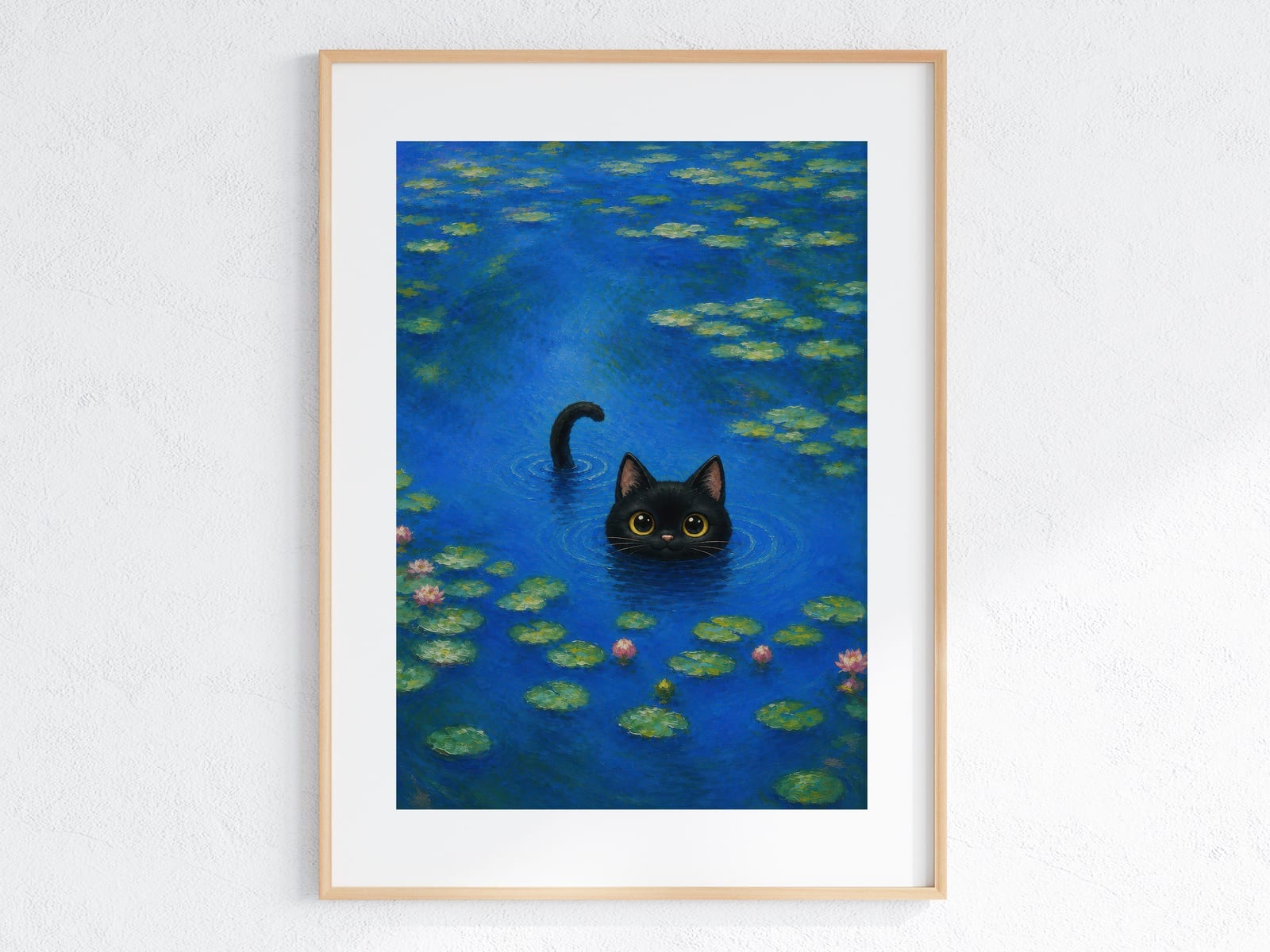 Arte Gatto Nero nello Stagno delle Ninfee