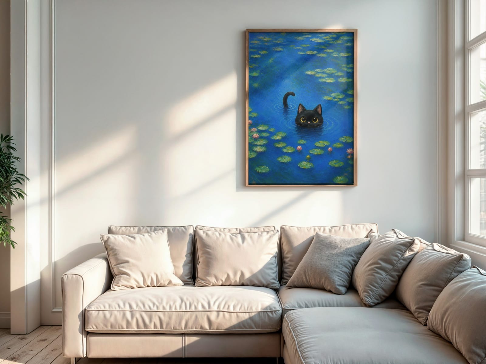 Arte Gatto Nero nello Stagno delle Ninfee