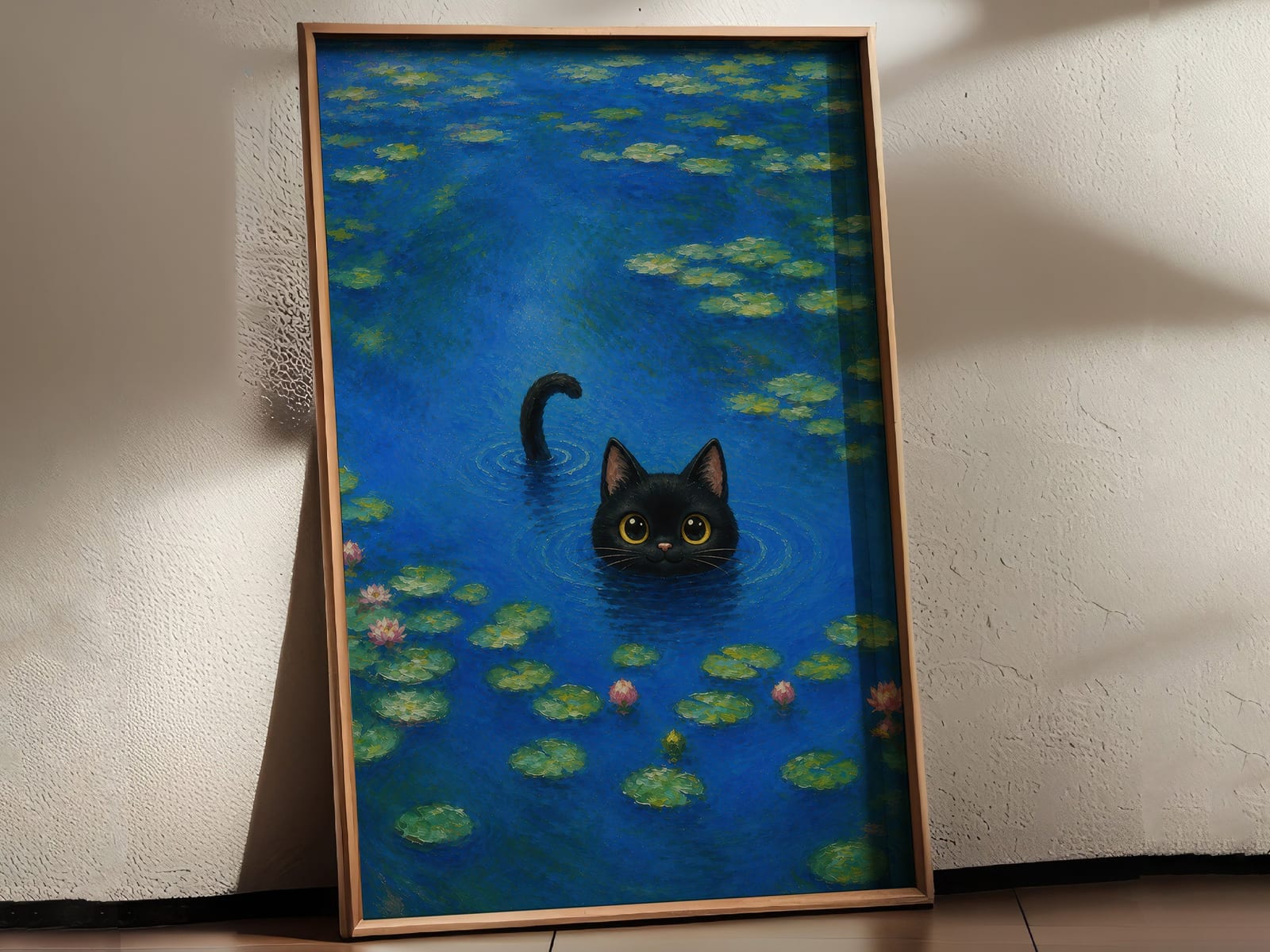 Arte Gatto Nero nello Stagno delle Ninfee