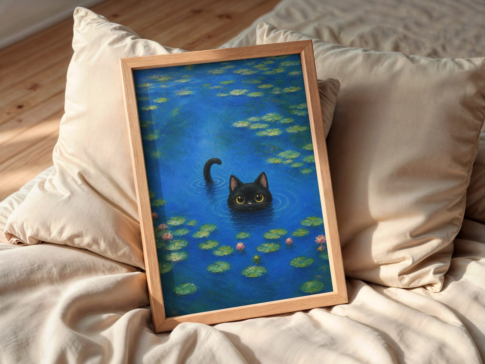 Arte Gatto Nero nello Stagno delle Ninfee
