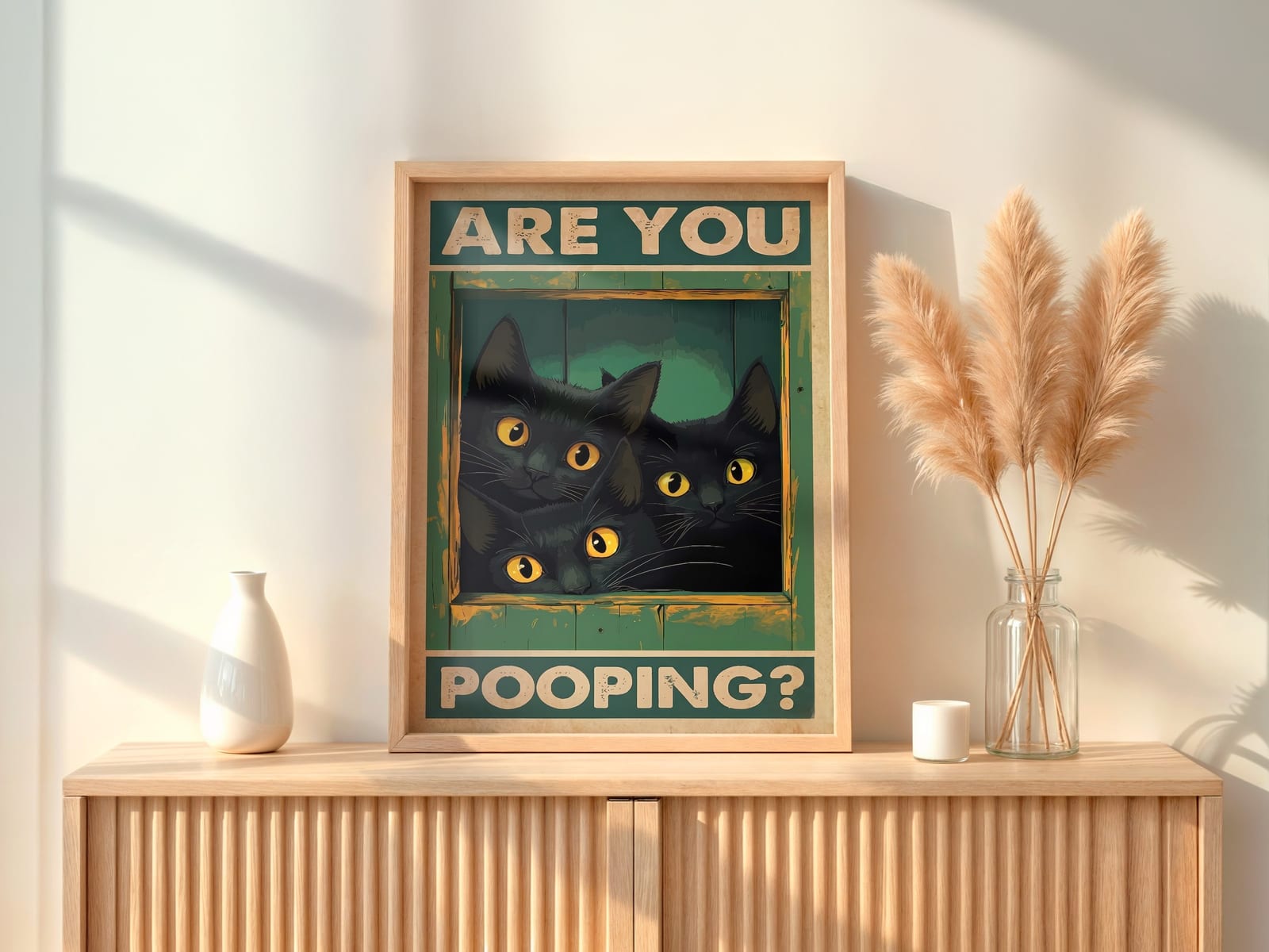Sort kat badeværelse Print