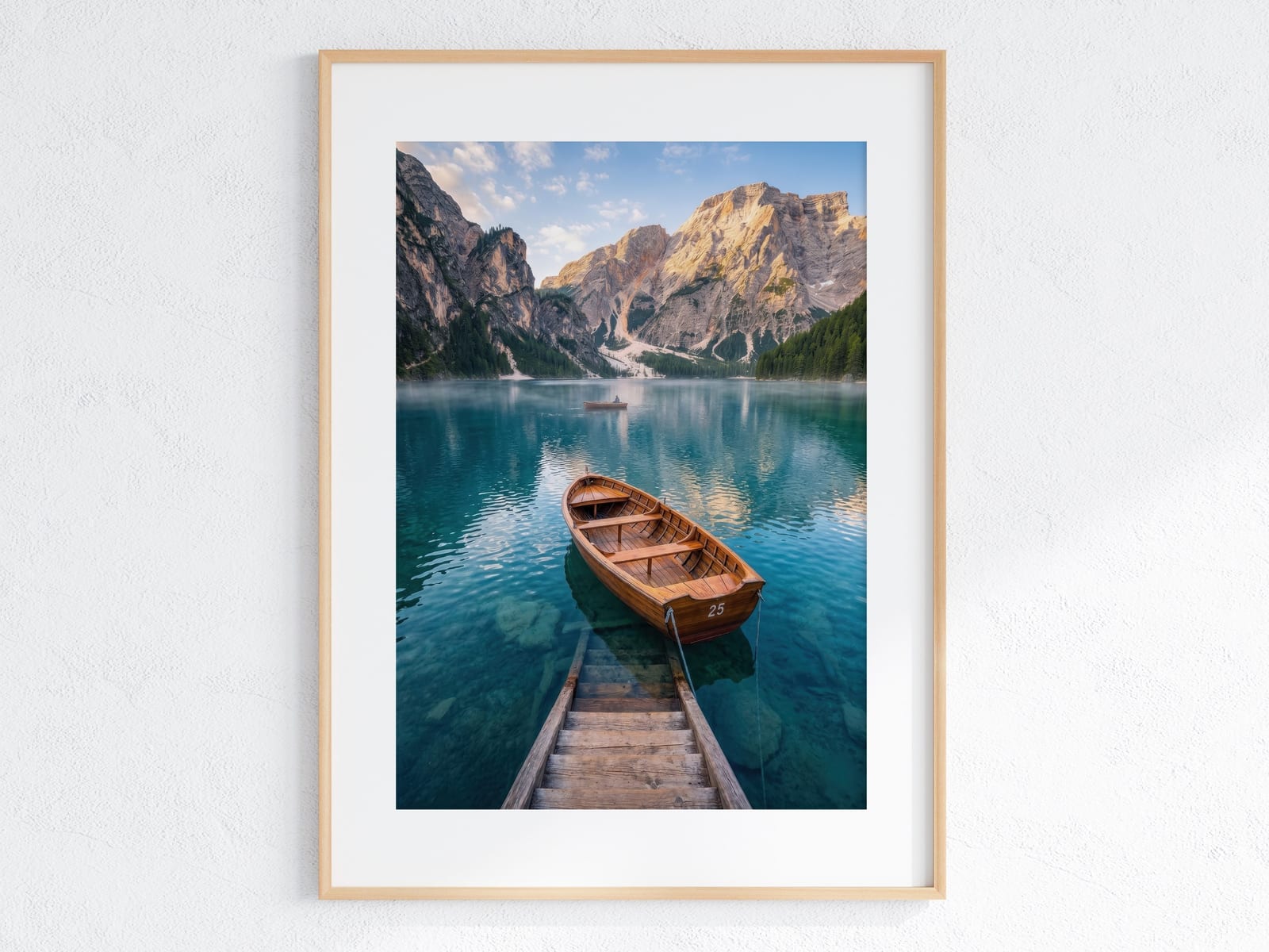 Boot Nr. 25 am Bergsee, Dolomiten-Poster, Wandbild Wohnzimmer