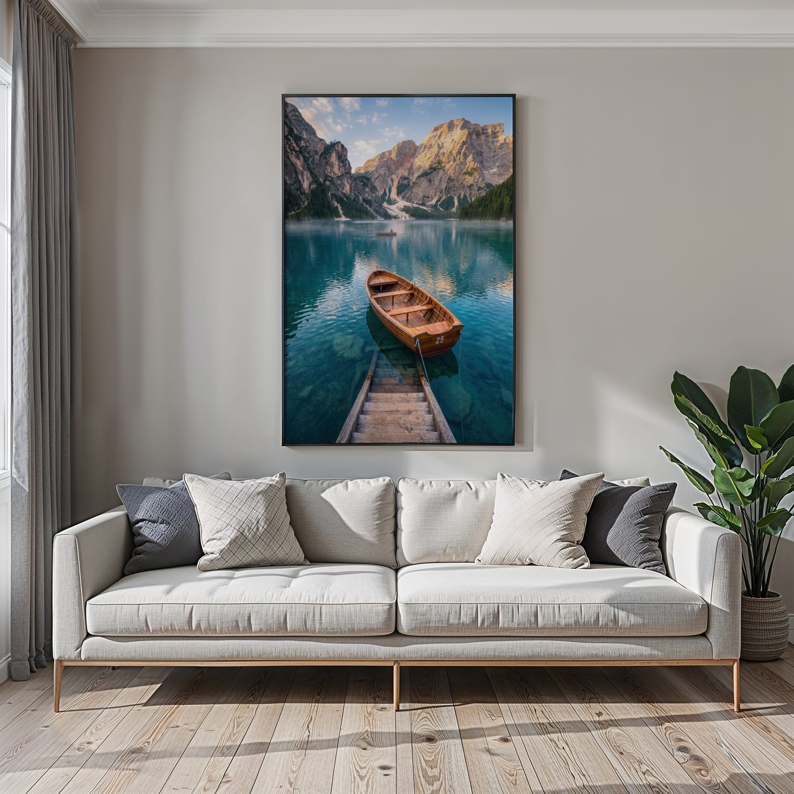 Boot Nr. 25 am Bergsee, Dolomiten-Poster, Wandbild Wohnzimmer
