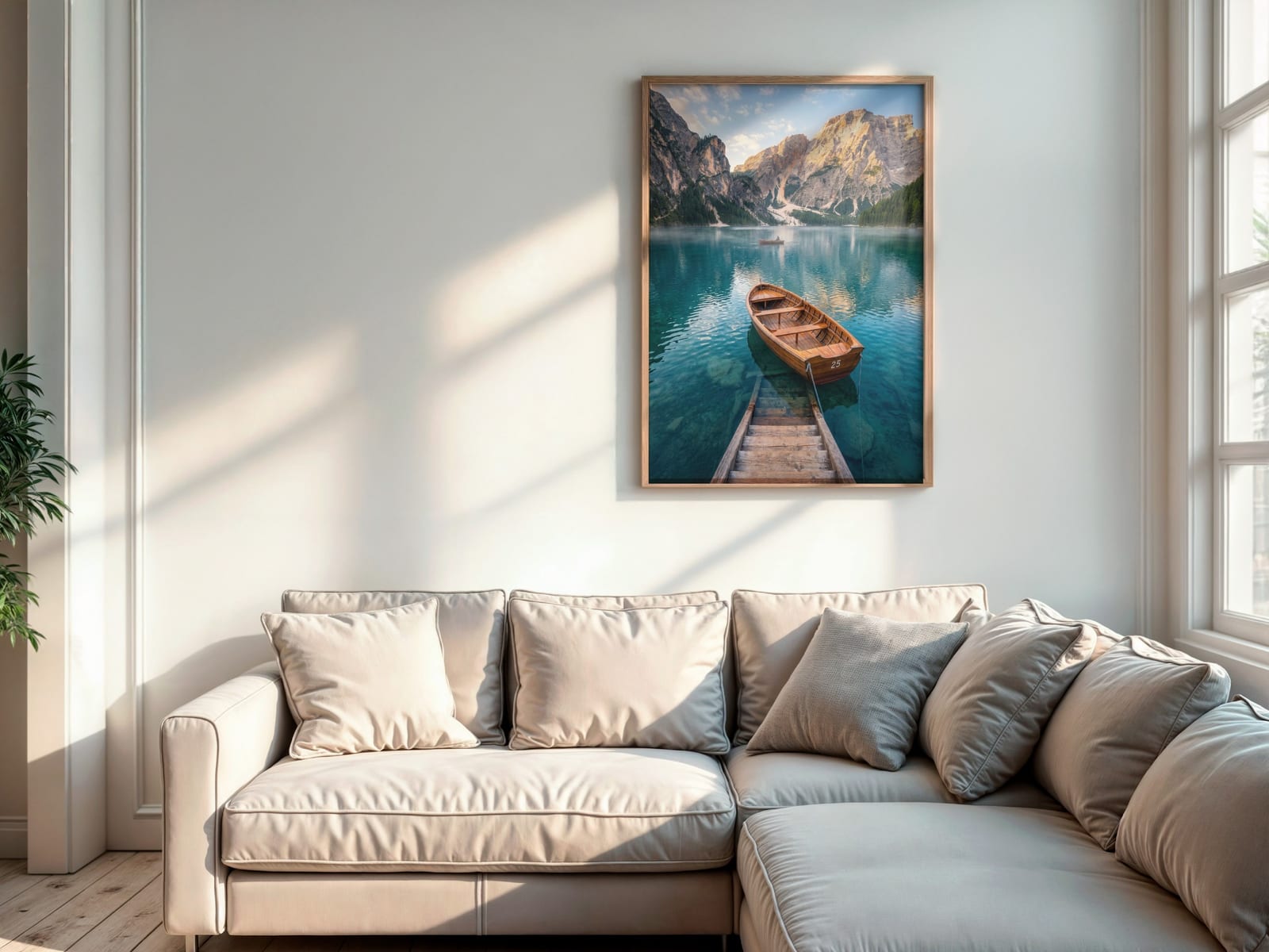 Boot Nr. 25 am Bergsee, Dolomiten-Poster, Wandbild Wohnzimmer