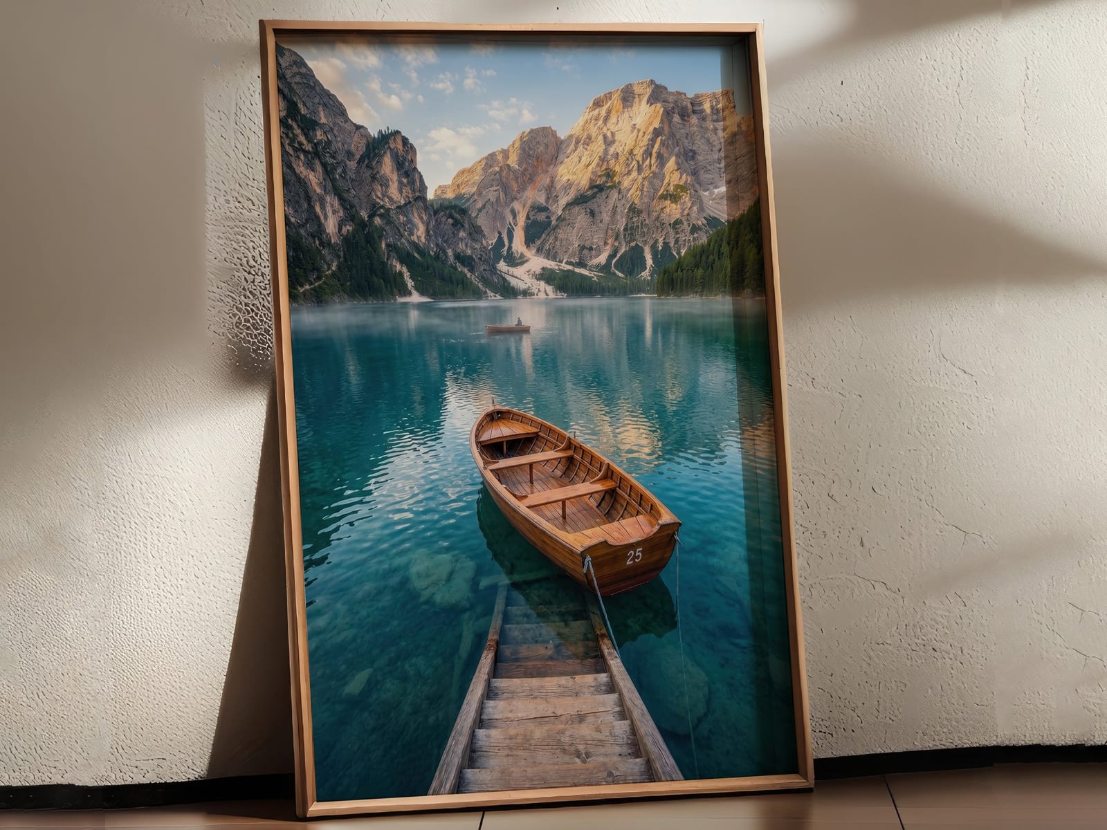 Boot Nr. 25 am Bergsee, Dolomiten-Poster, Wandbild Wohnzimmer