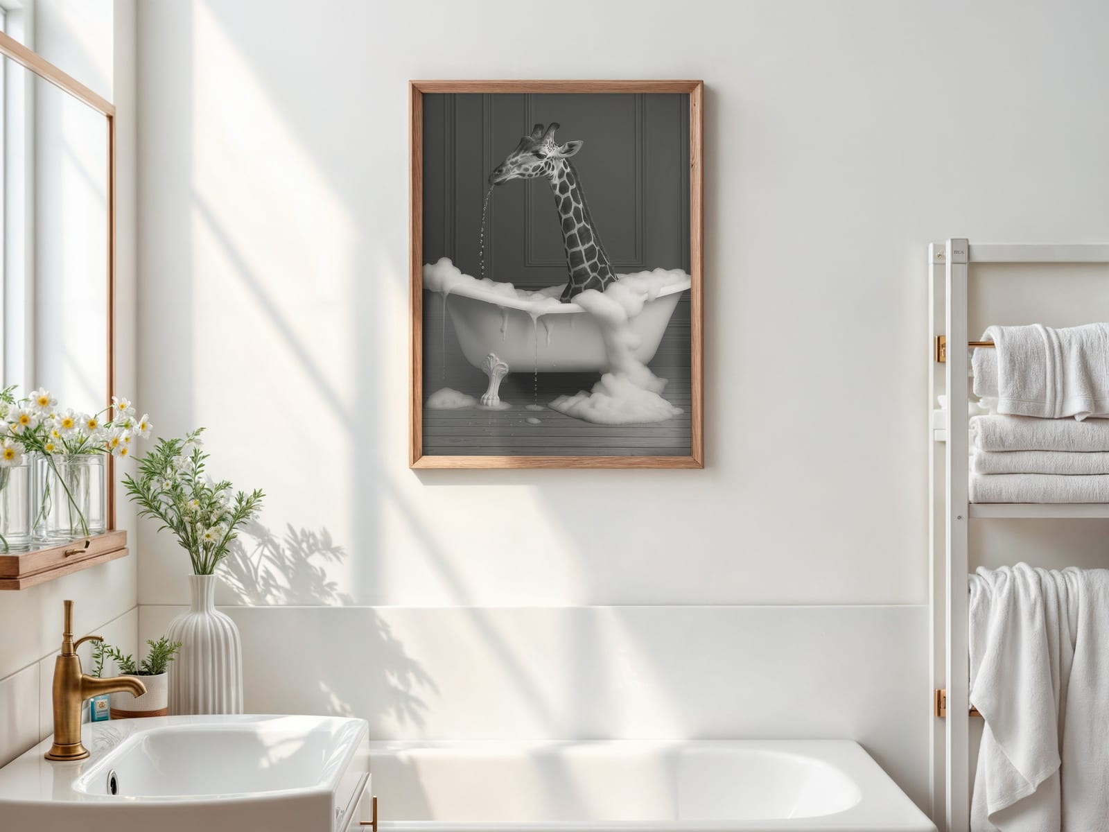 Giraffe in der Wanne, Badezimmer-Poster, Wandbild Gäste-WC