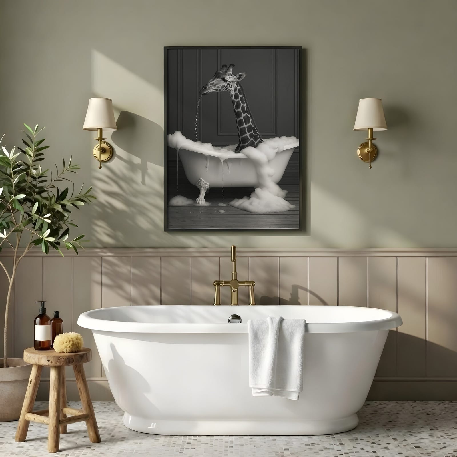 Giraffe in der Wanne, Badezimmer-Poster, Wandbild Gäste-WC