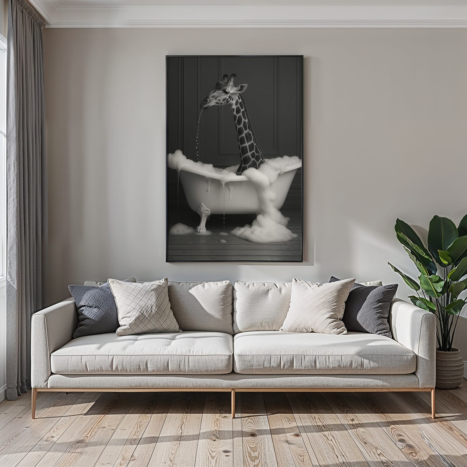 Giraffe in der Wanne, Badezimmer-Poster, Wandbild Gäste-WC