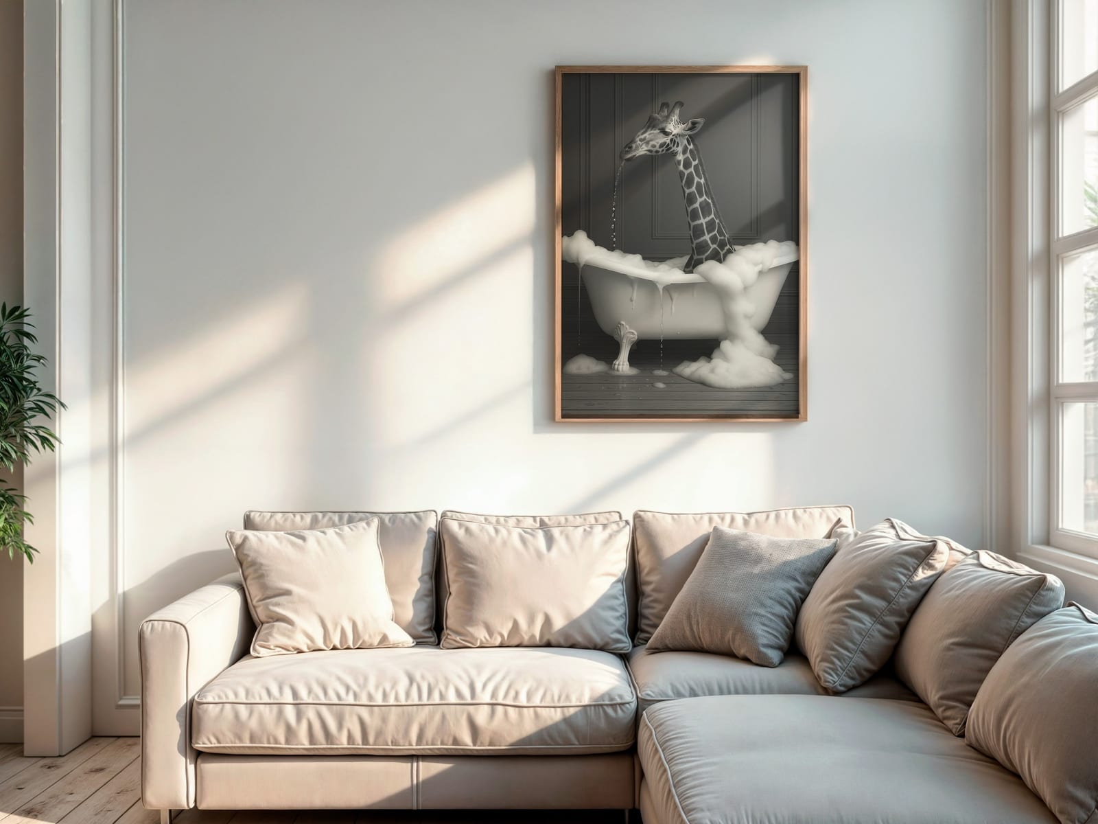 Giraffe in der Wanne, Badezimmer-Poster, Wandbild Gäste-WC