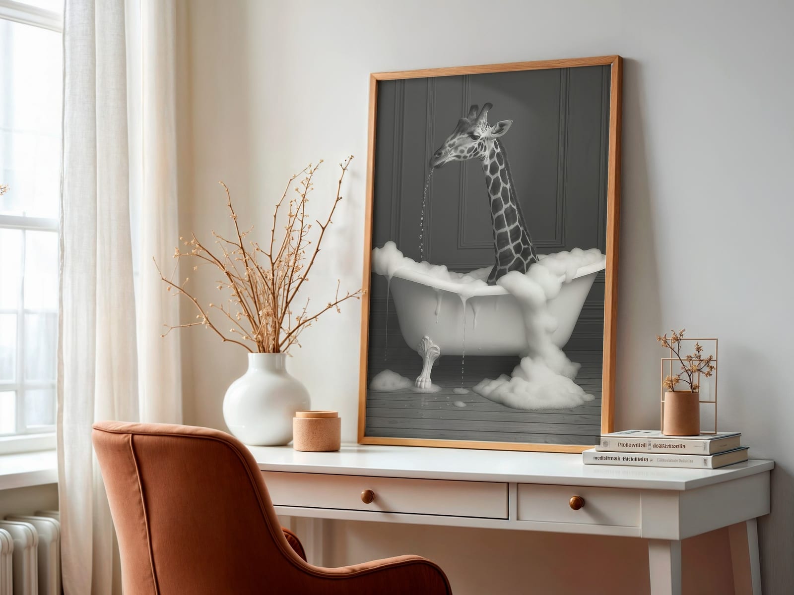 Giraffe in der Wanne, Badezimmer-Poster, Wandbild Gäste-WC