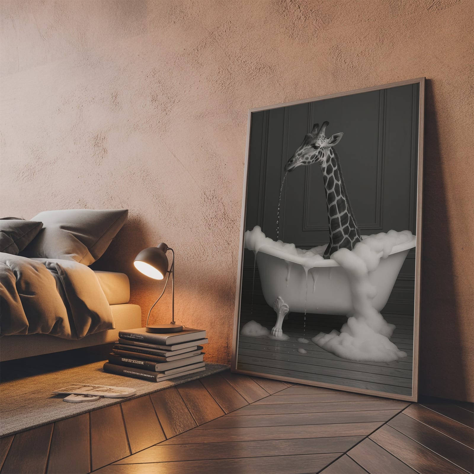 Giraffe in der Wanne, Badezimmer-Poster, Wandbild Gäste-WC