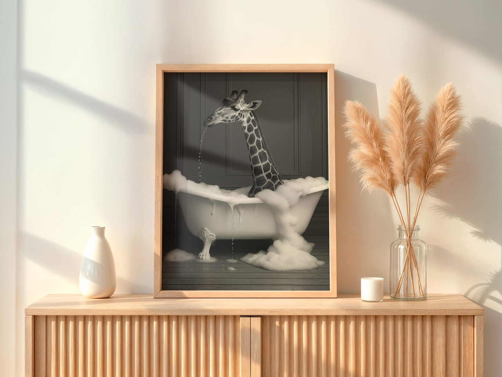 Giraffe in der Wanne, Badezimmer-Poster, Wandbild Gäste-WC