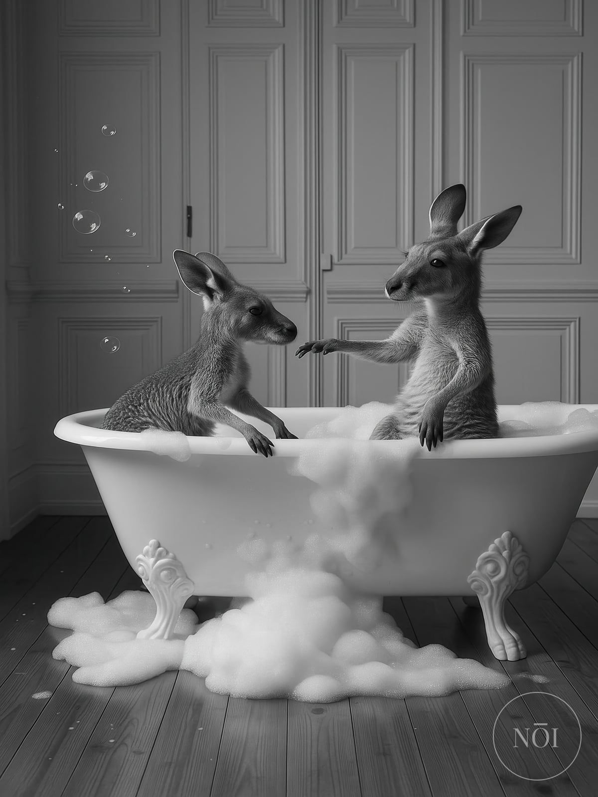 Kænguru i Badekar-plakat, Surrealistisk Dyrevægkunst, Sjov Gæstetoilet-dekor — Poster (ungerahmt)