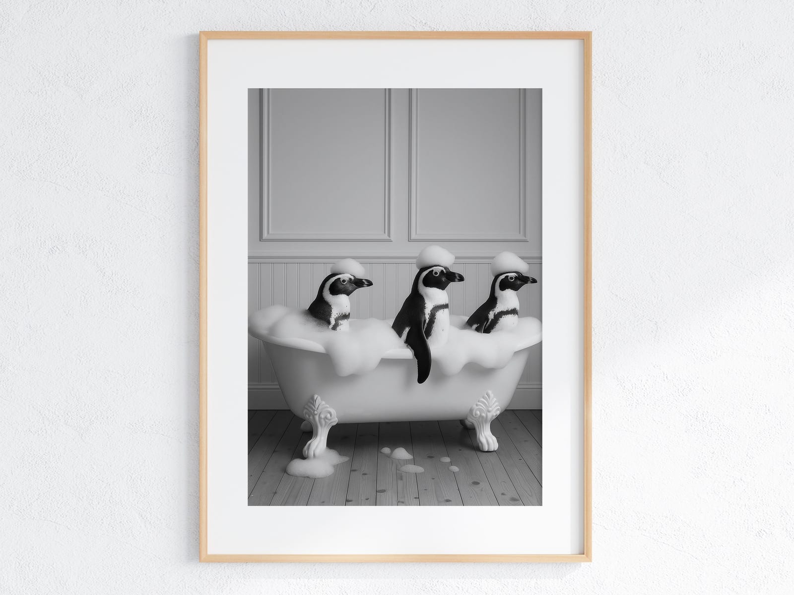 Penguins in Bathtub Print, Funny Bathroom Wall Art, Deadpan Animal Humor