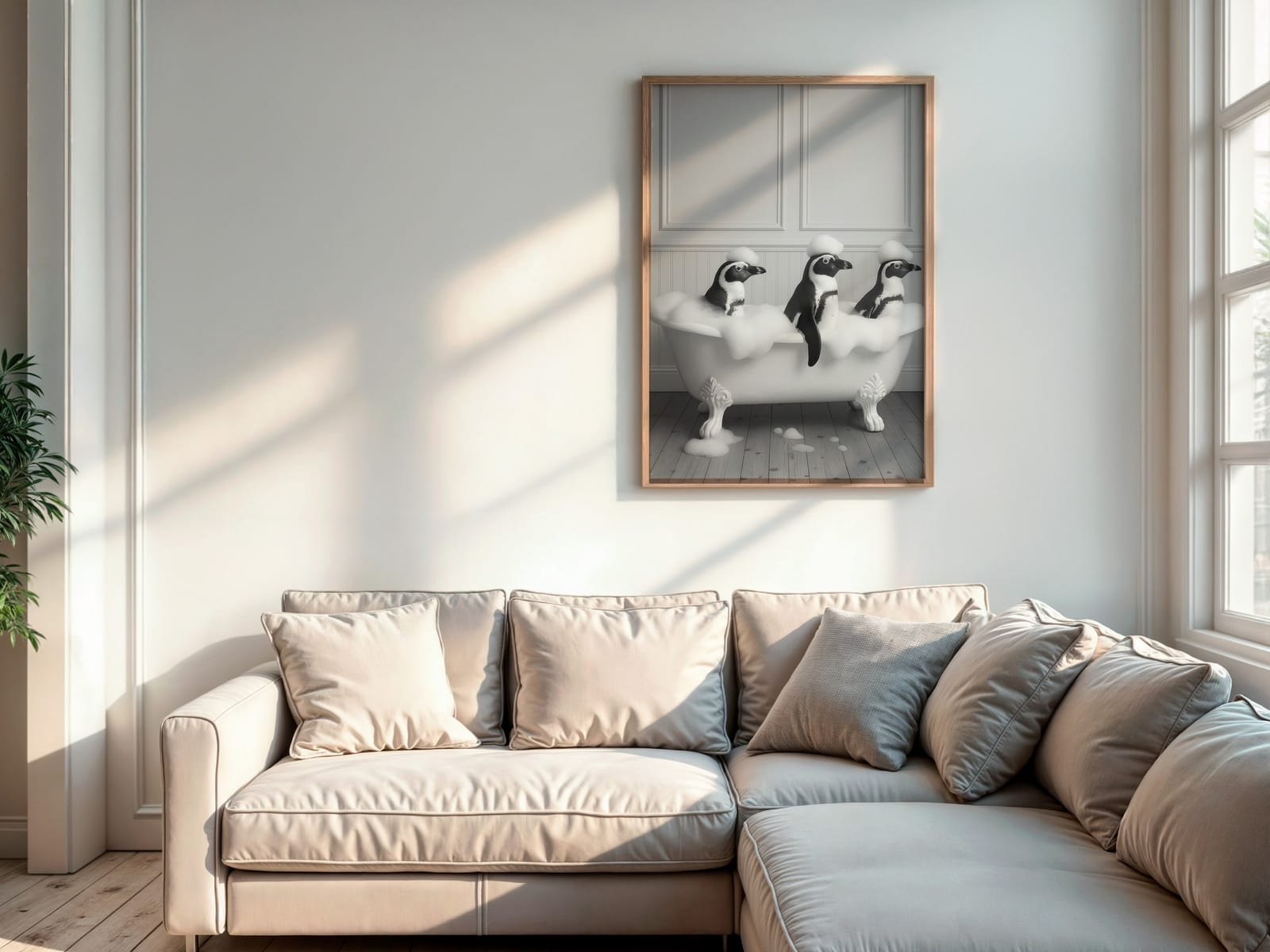 Penguins in Bathtub Print, Funny Bathroom Wall Art, Deadpan Animal Humor