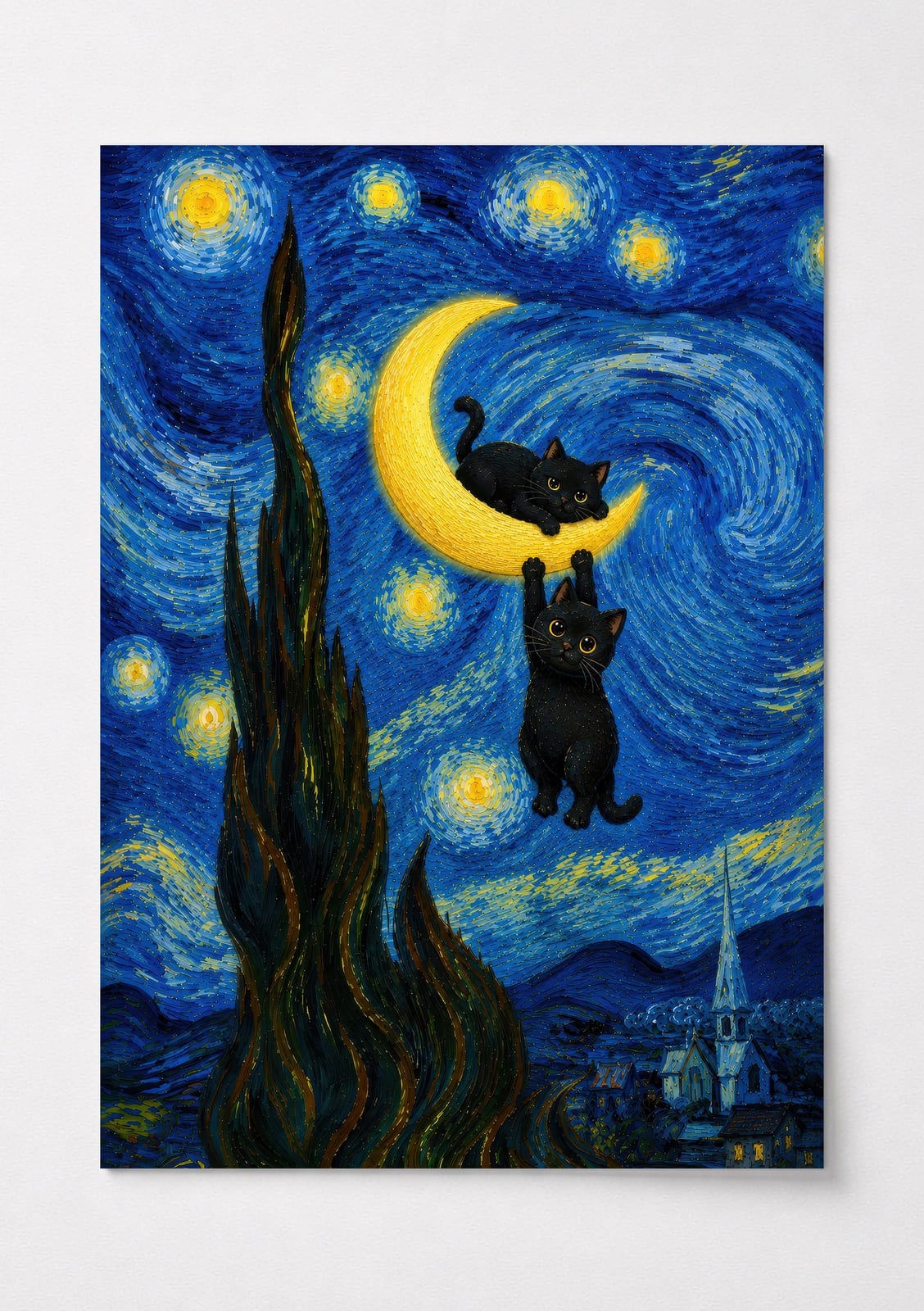 Lámina Gato Negro bajo la Luna