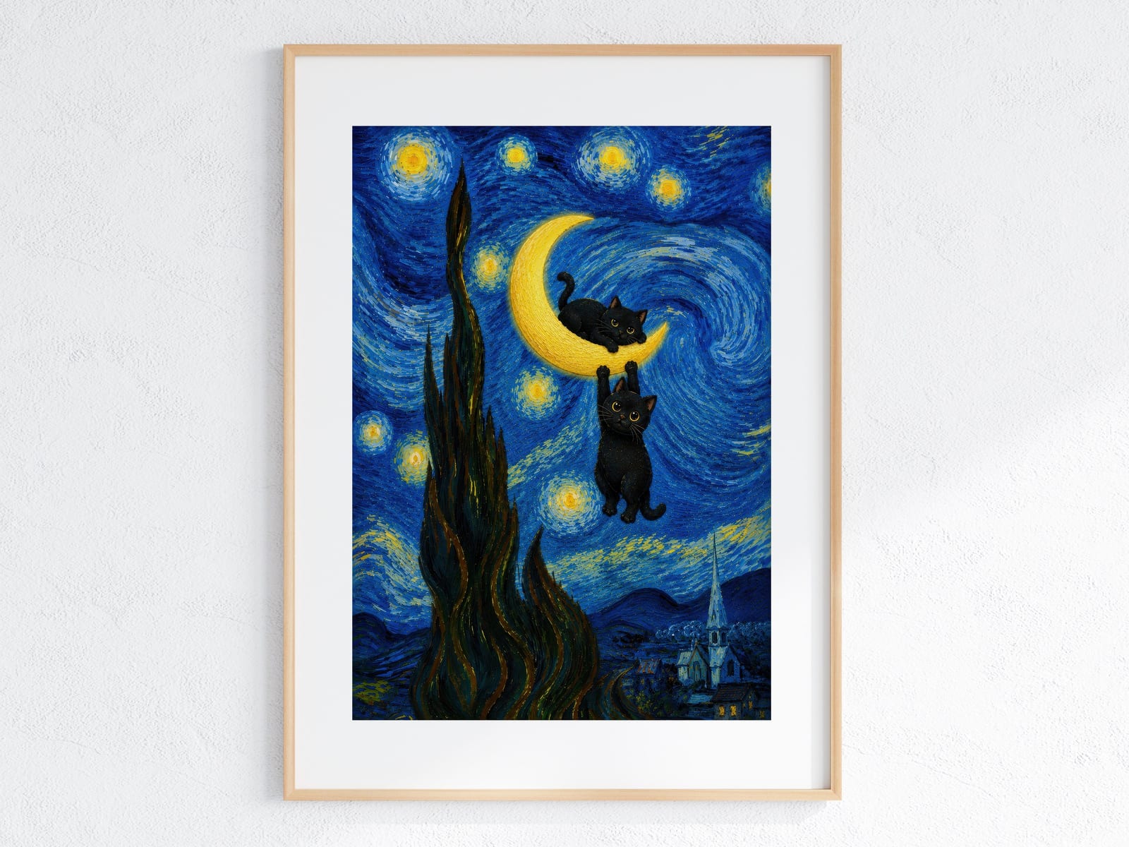 Lámina Gato Negro bajo la Luna