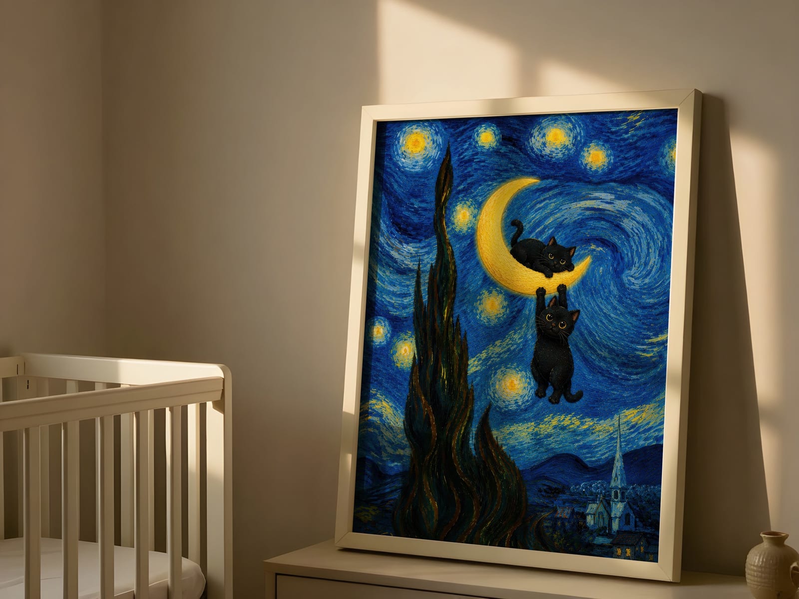 Lámina Gato Negro bajo la Luna