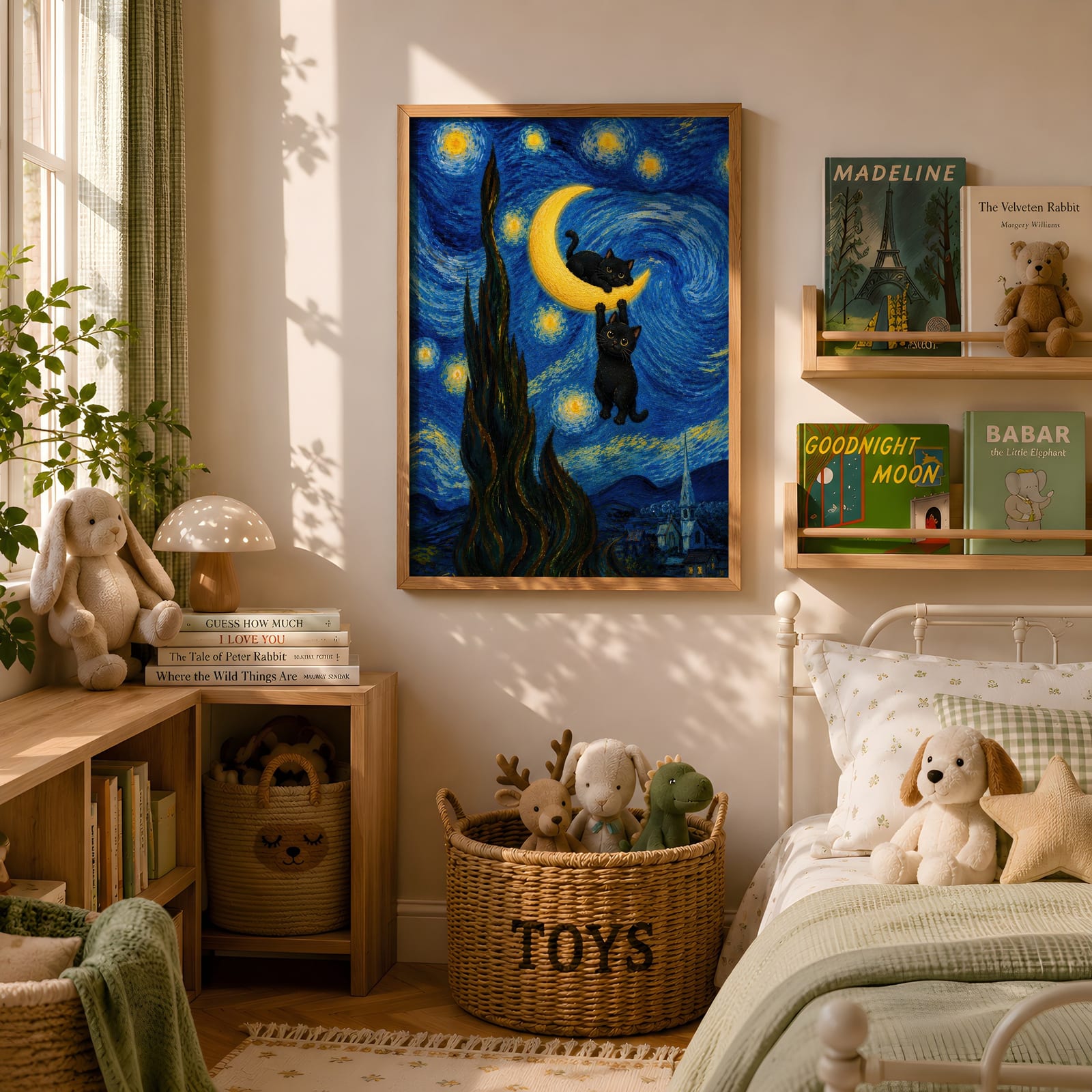 Lámina Gato Negro bajo la Luna