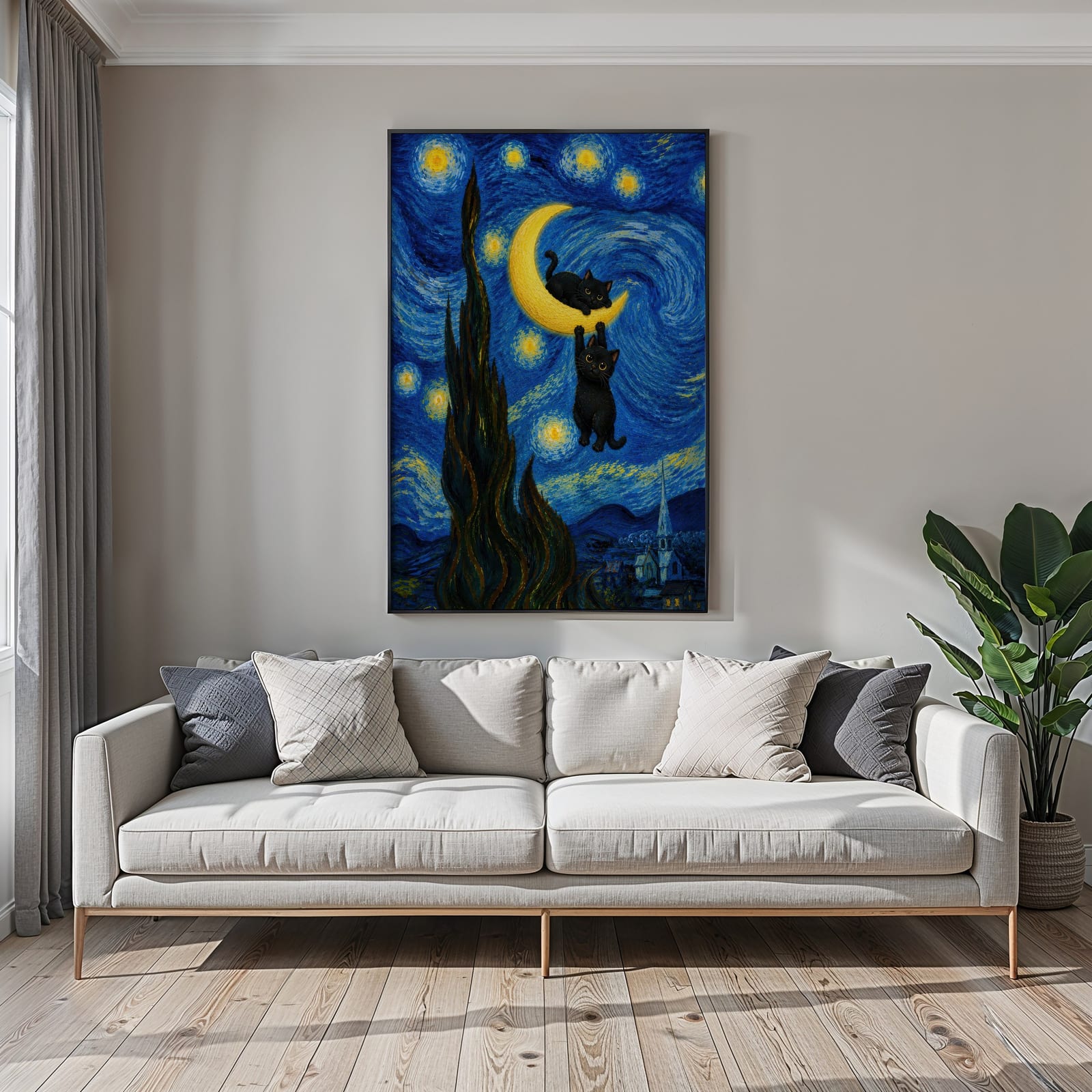Lámina Gato Negro bajo la Luna