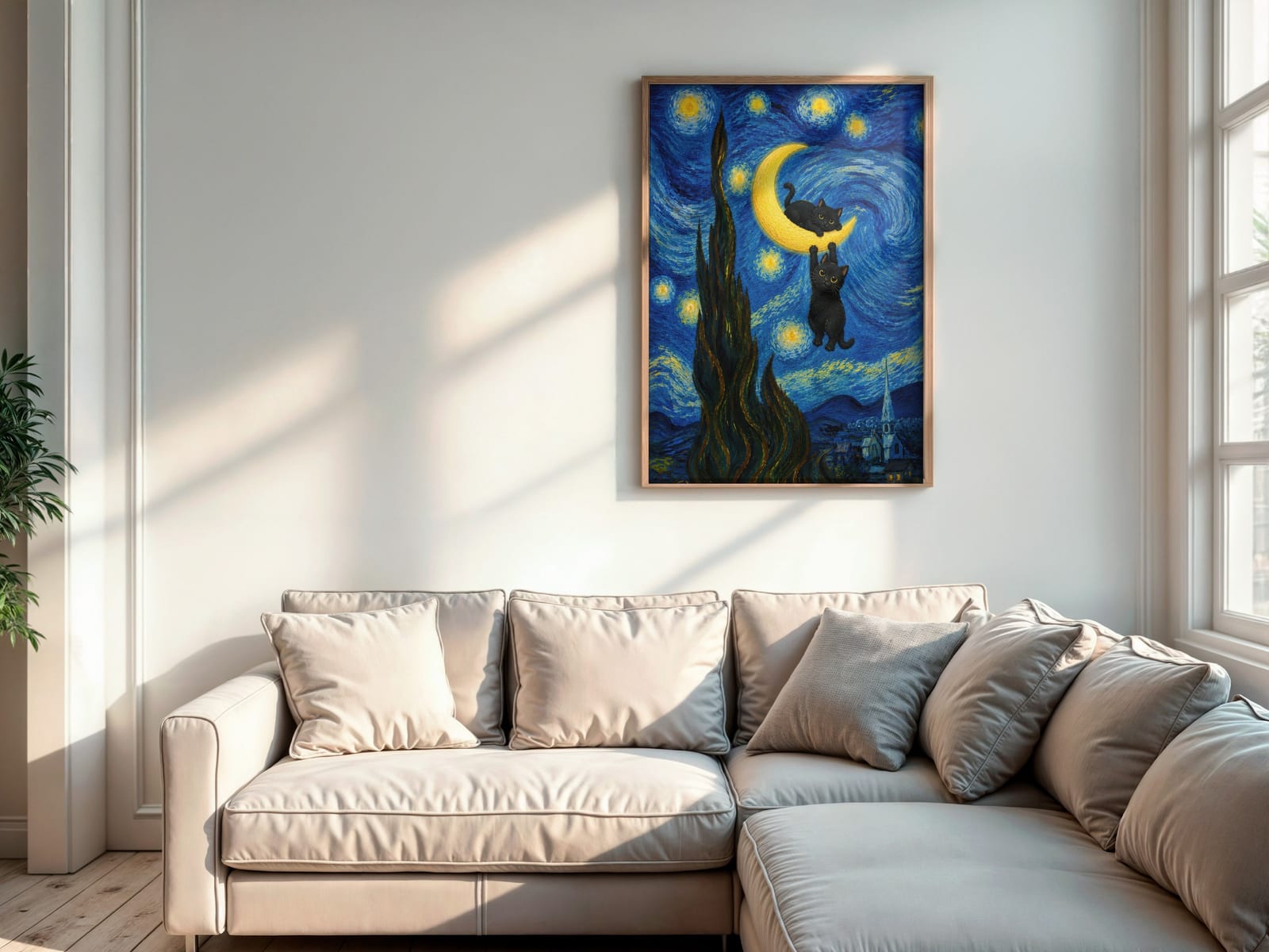 Lámina Gato Negro bajo la Luna