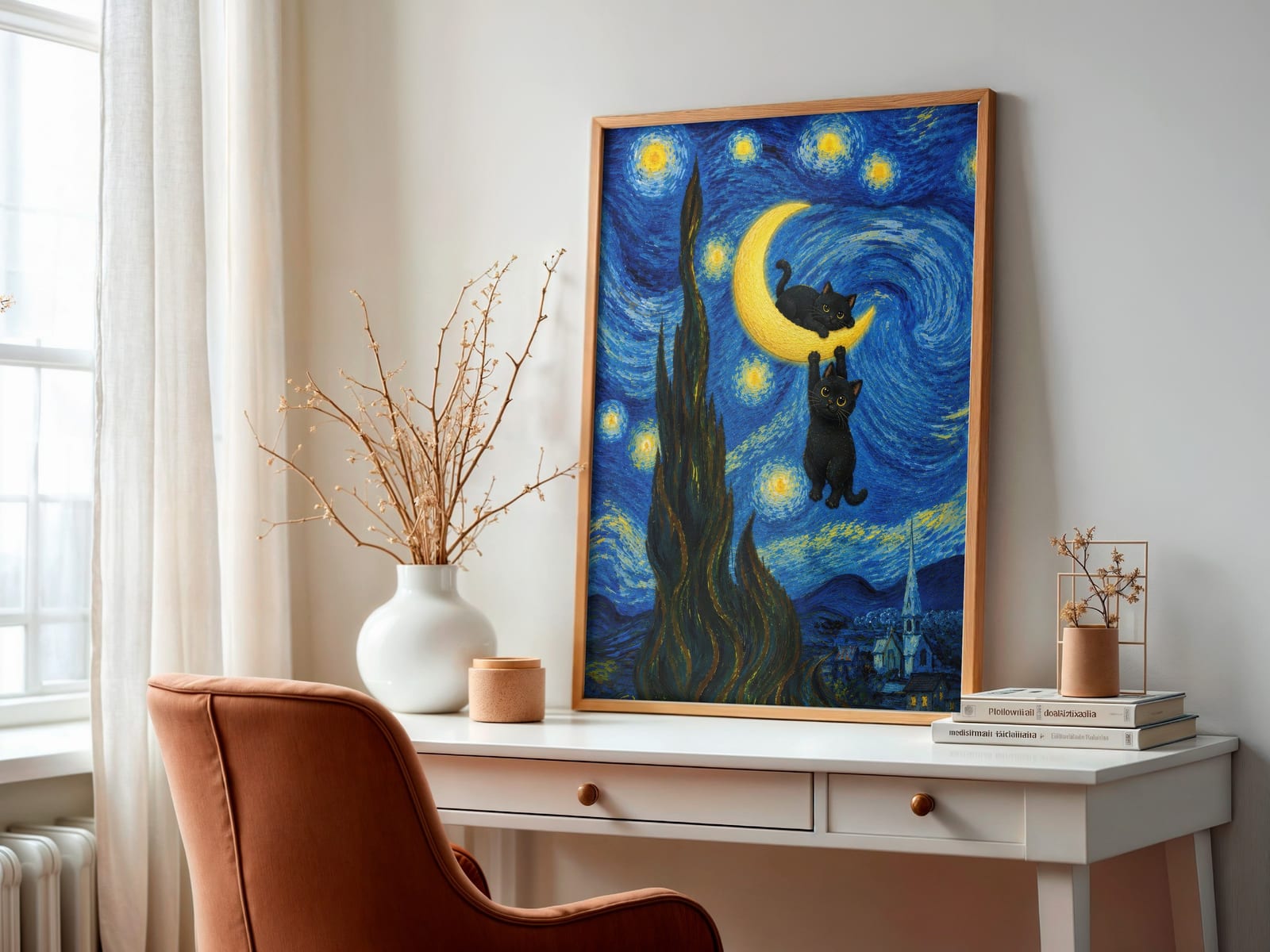 Lámina Gato Negro bajo la Luna