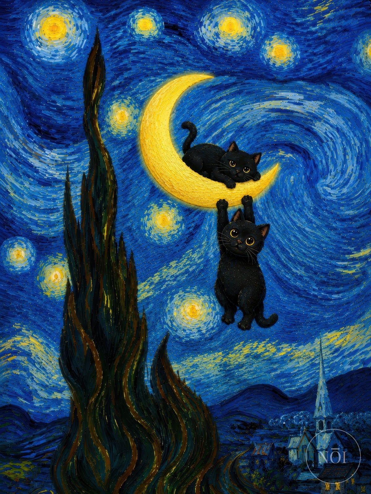Lámina Gato Negro bajo la Luna — Poster (ungerahmt)