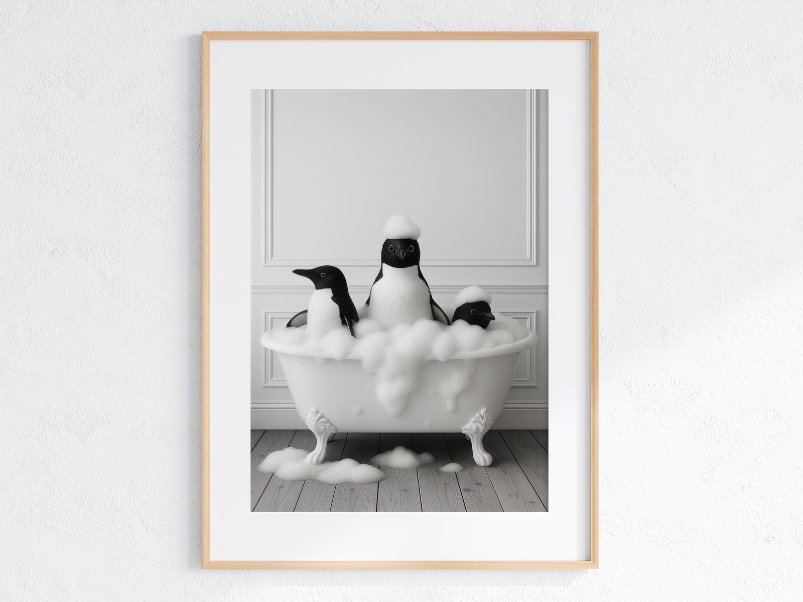 Penguins in Bathtub Print, Funny Bathroom Wall Art, Animal Humor Poster