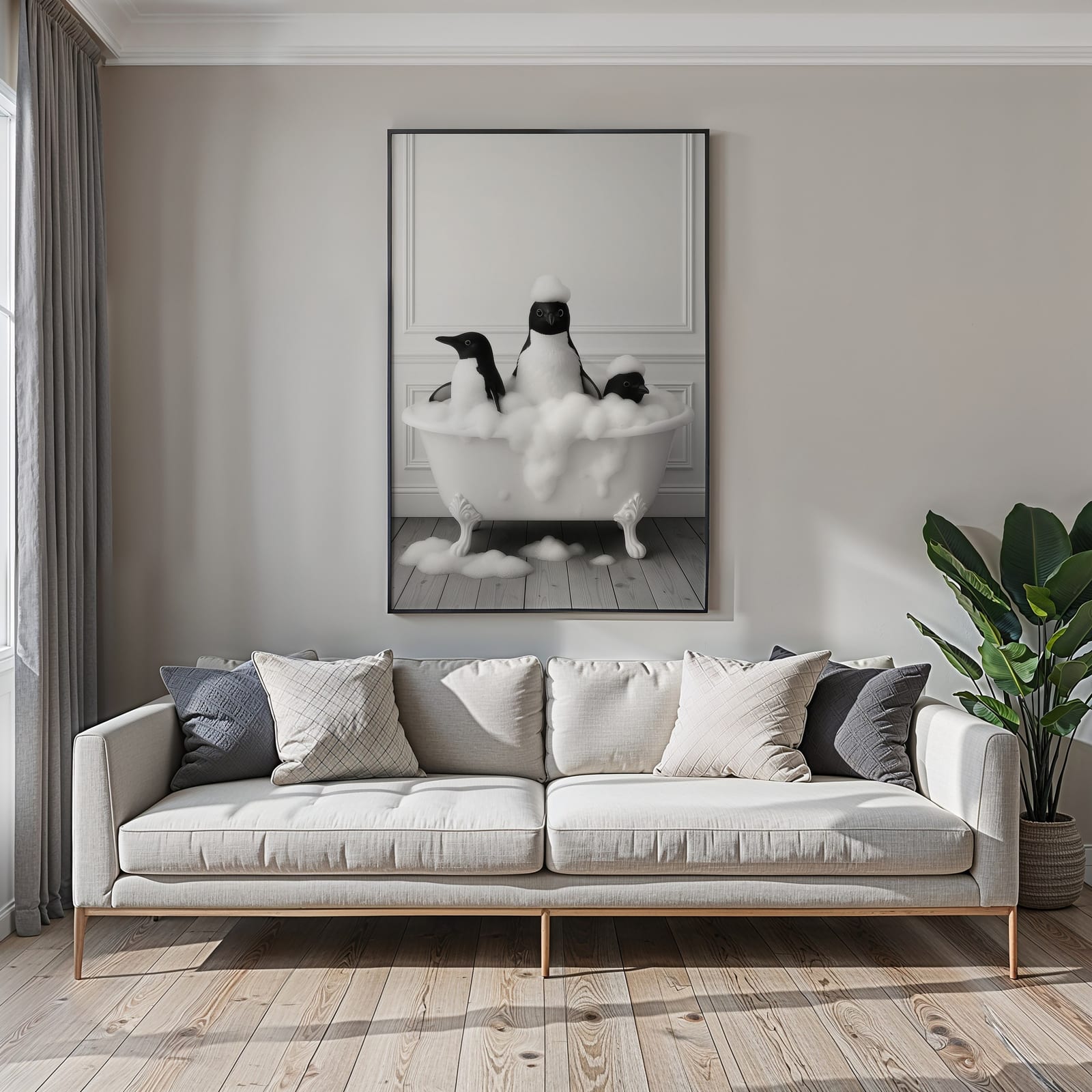 Penguins in Bathtub Print, Funny Bathroom Wall Art, Animal Humor Poster