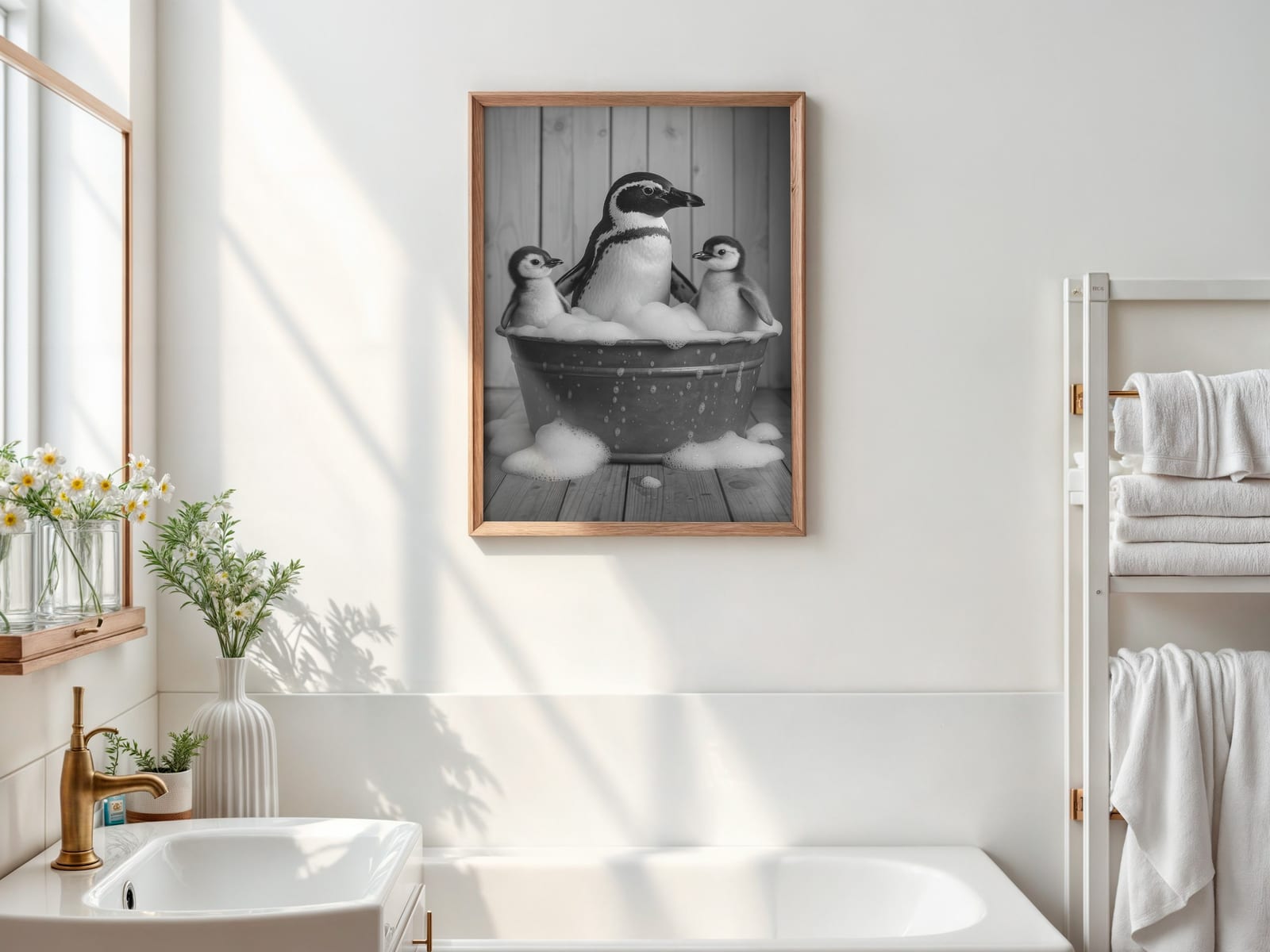 Das Familienfoto im Schaumbad, Badezimmer-Poster, Wandbild Kinderzimmer