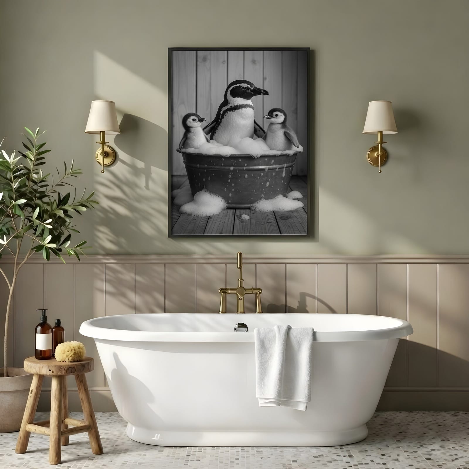 Das Familienfoto im Schaumbad, Badezimmer-Poster, Wandbild Kinderzimmer