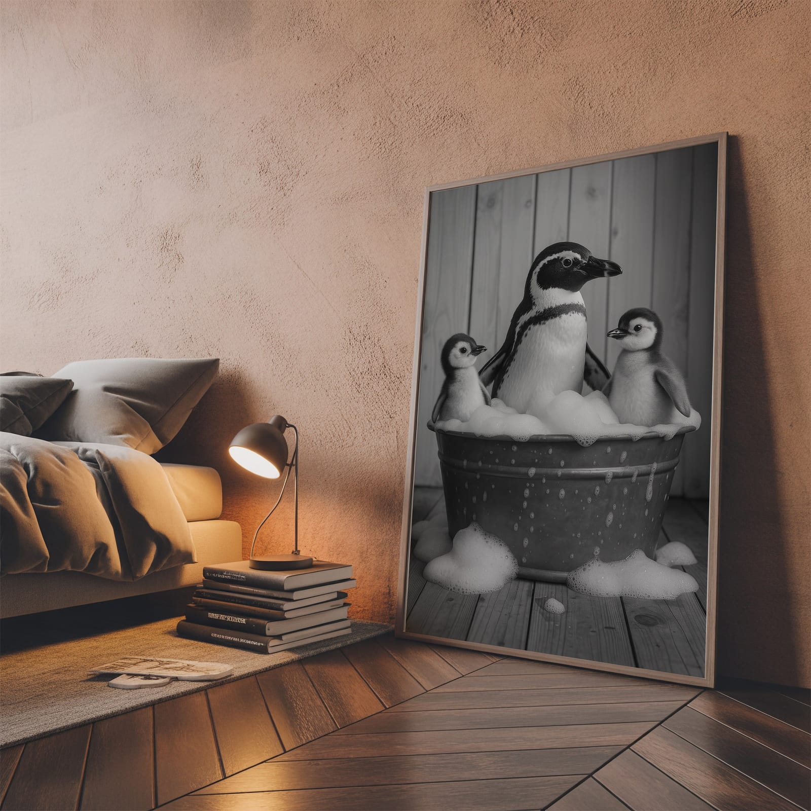 Das Familienfoto im Schaumbad, Badezimmer-Poster, Wandbild Kinderzimmer