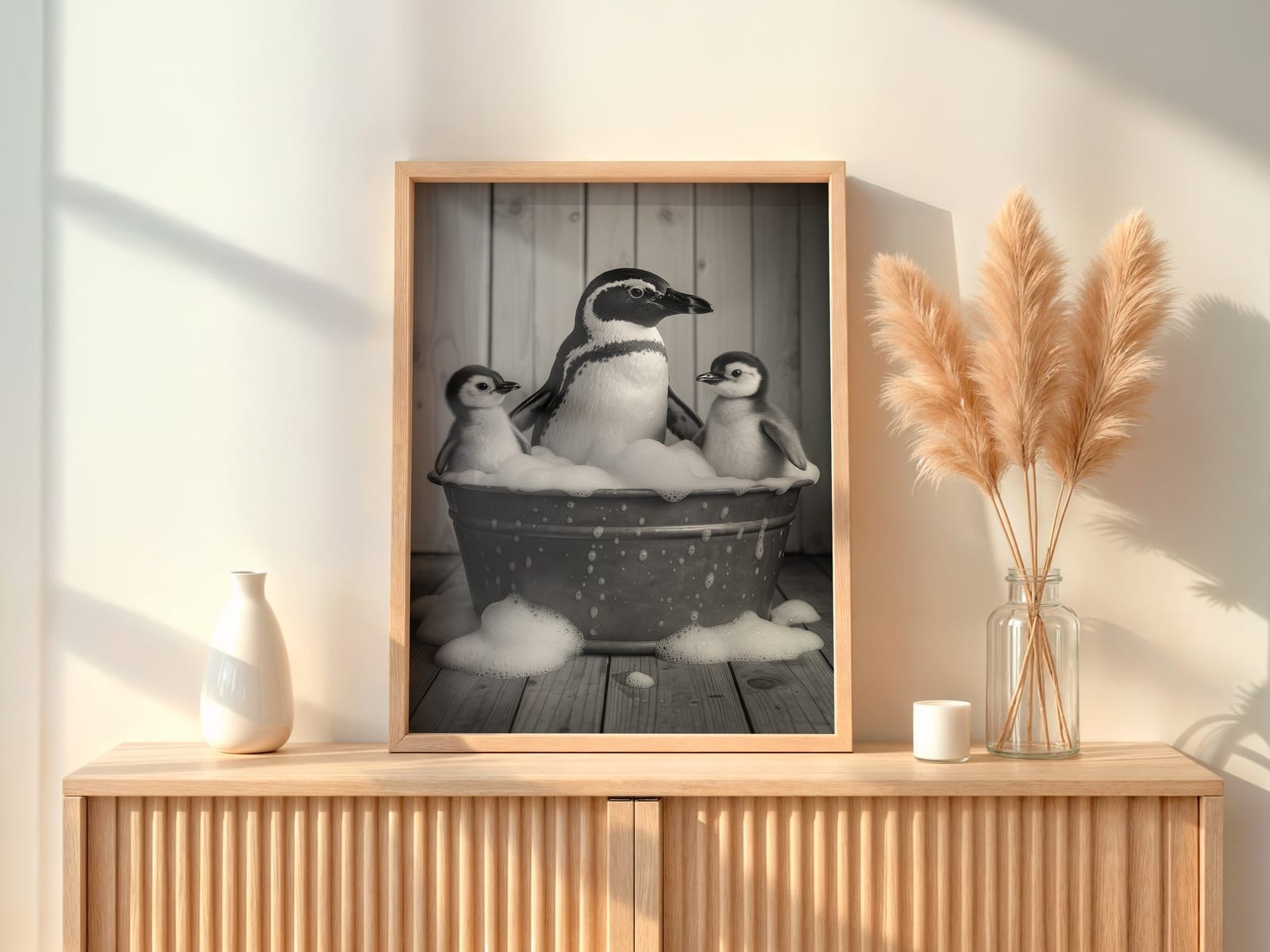 Das Familienfoto im Schaumbad, Badezimmer-Poster, Wandbild Kinderzimmer
