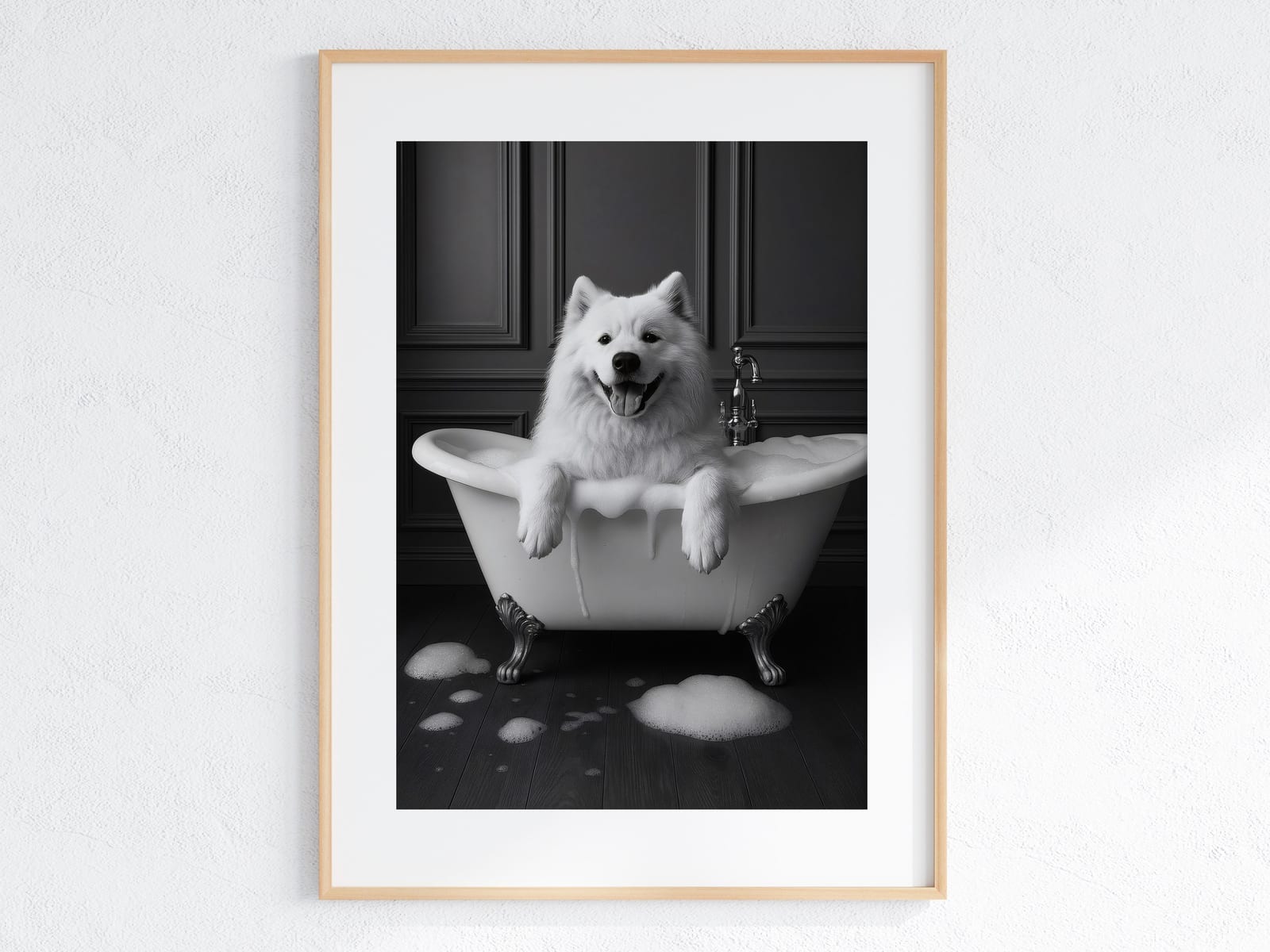 Dog in Bathtub-print, rolig väggkonst för badrum, djurhumor-poster