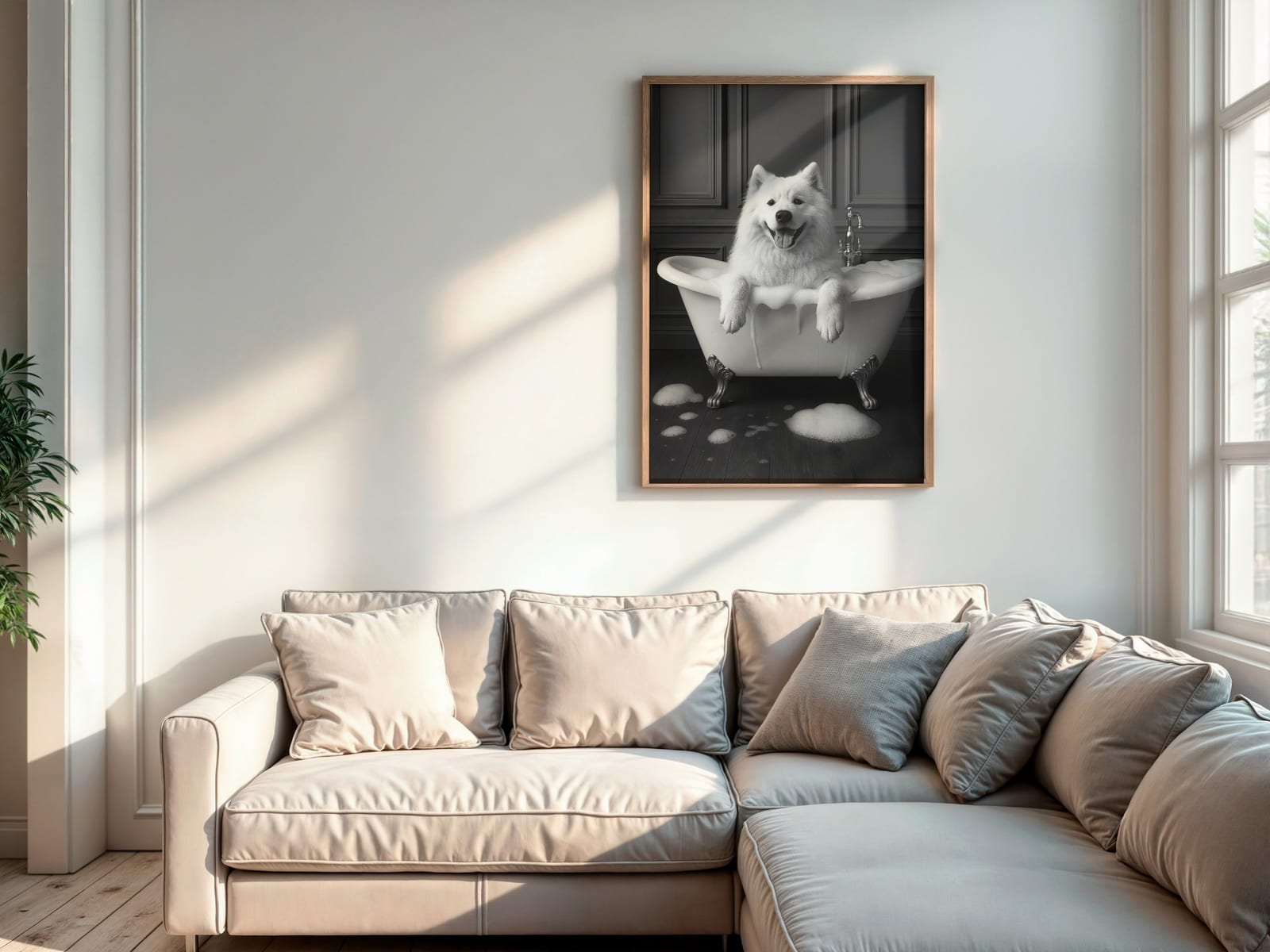 Dog in Bathtub-print, rolig väggkonst för badrum, djurhumor-poster