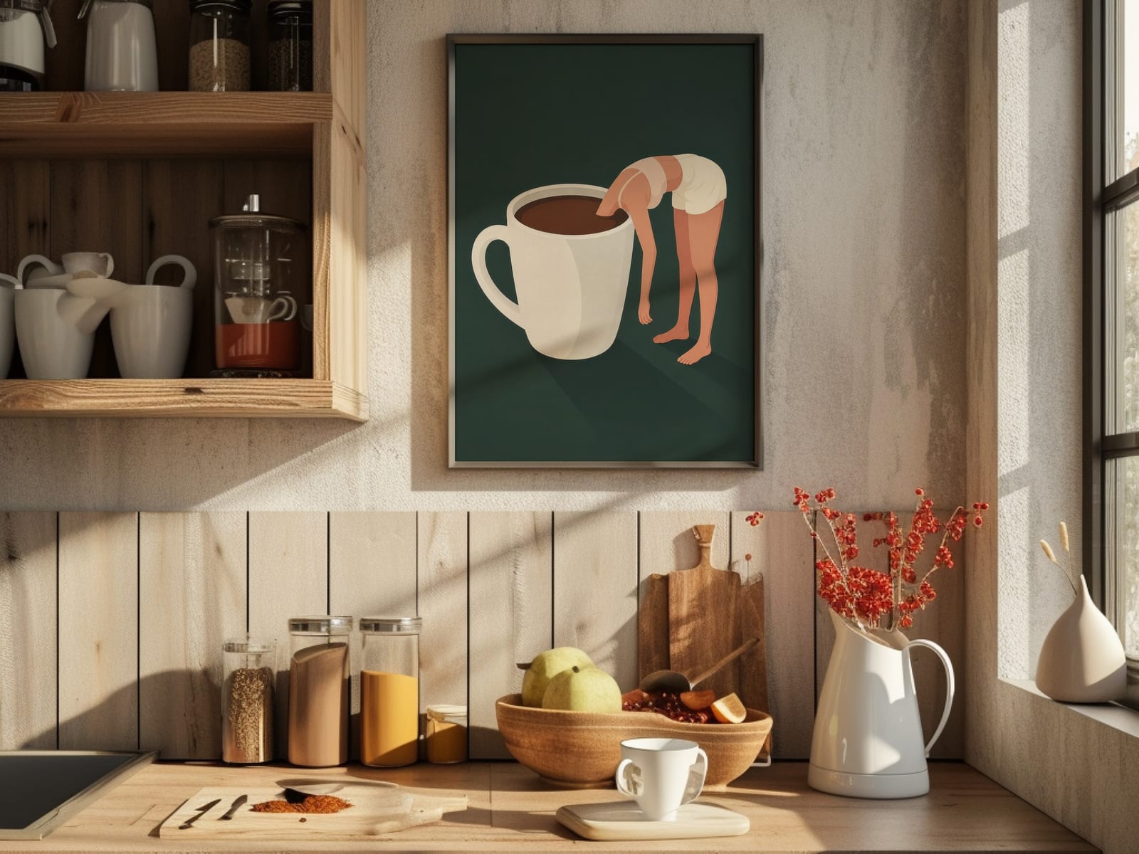 Woman in Coffee Cup Print