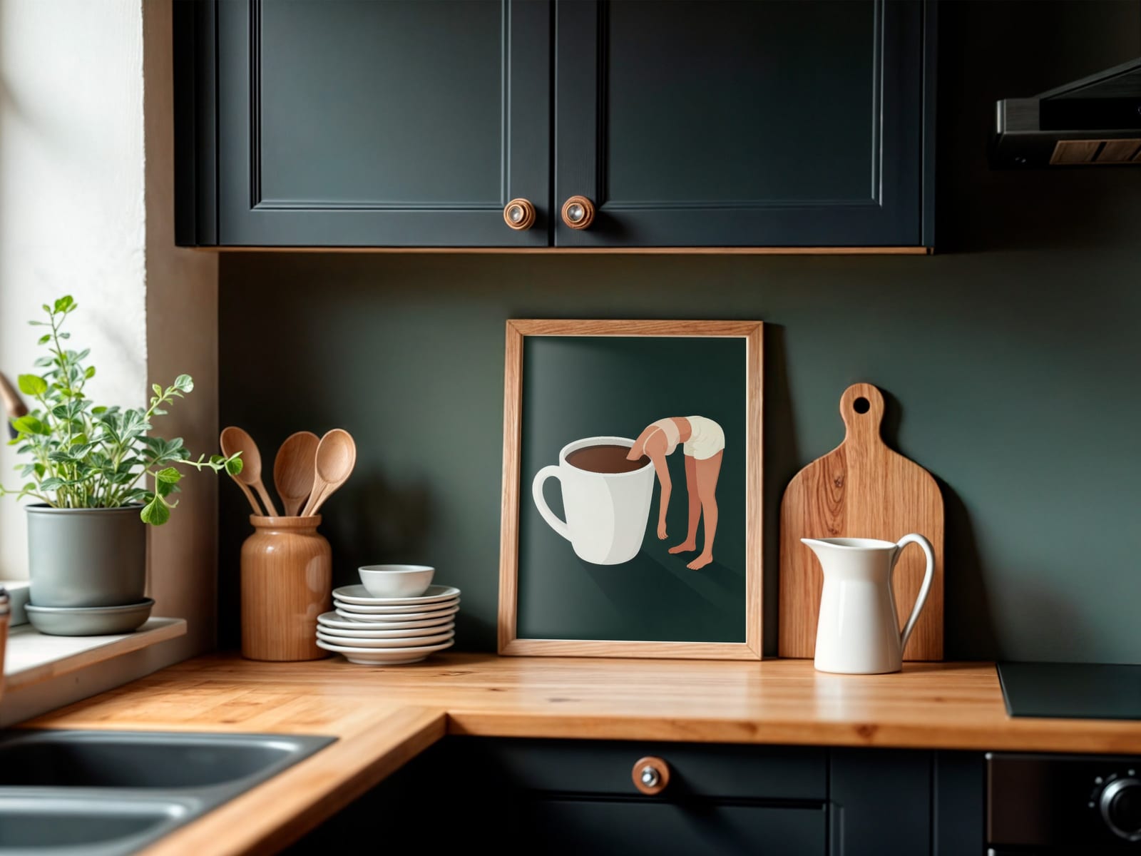 Woman in Coffee Cup Print