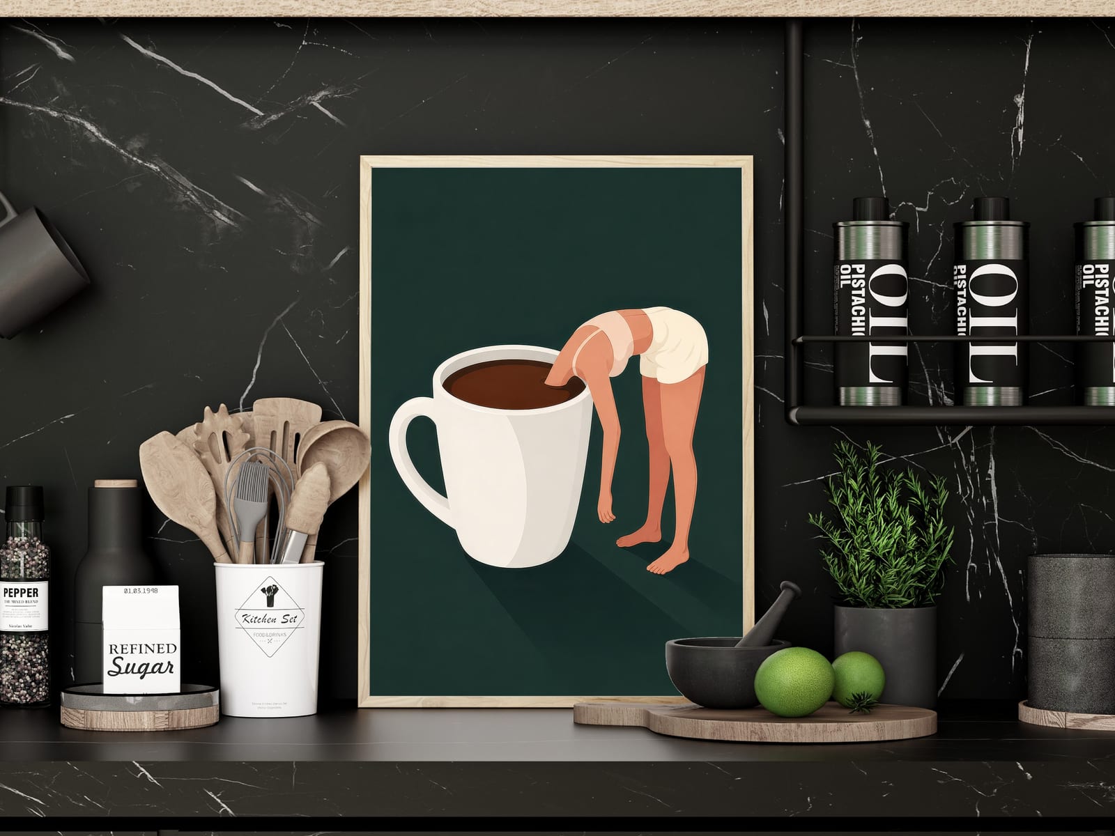 Woman in Coffee Cup Print