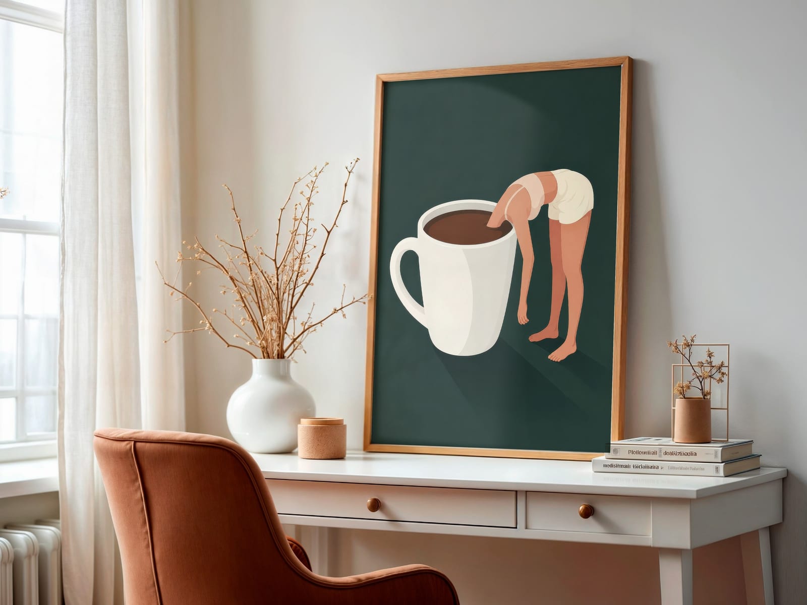 Woman in Coffee Cup Print