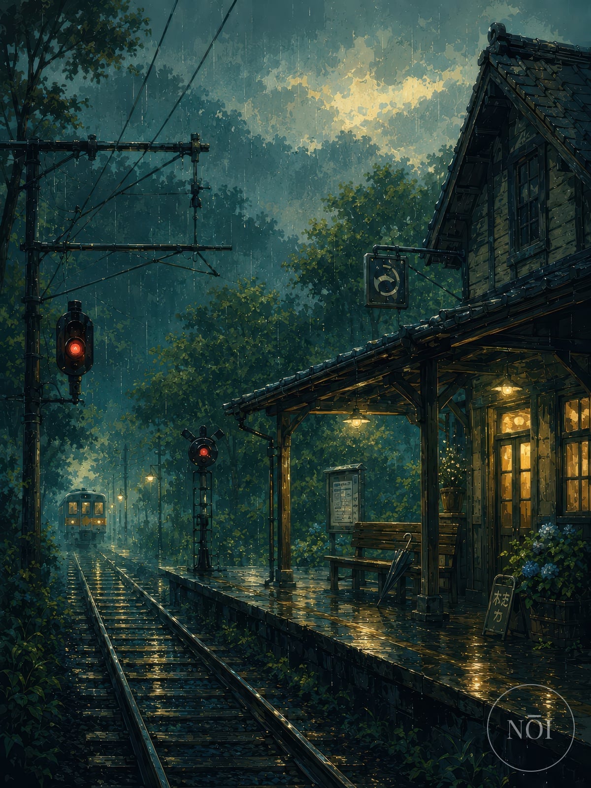 Regnvejr Togstation Print — Poster (ungerahmt)