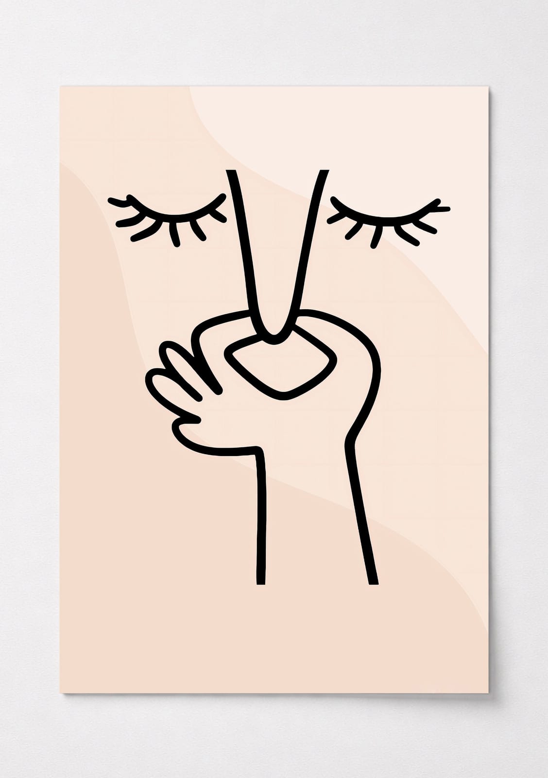 Face Line Drawing-print, zen-minimalistisk vægkunst, neutral beige soveværelsesdekor