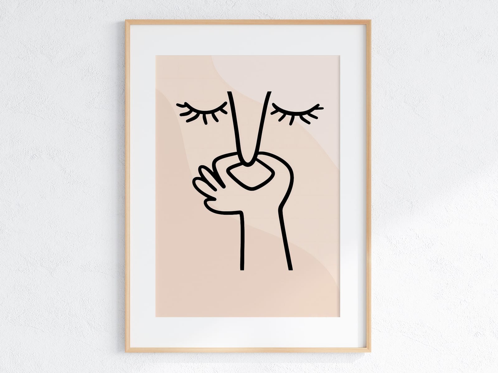 Face Line Drawing-print, zen-minimalistisk veggkunst, nøytral beige soveromsdekor