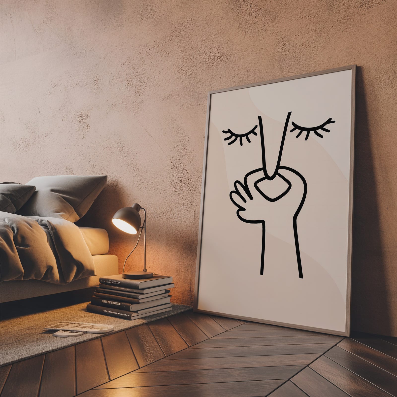 Face Line Drawing-print, zen-minimalistisk veggkunst, nøytral beige soveromsdekor