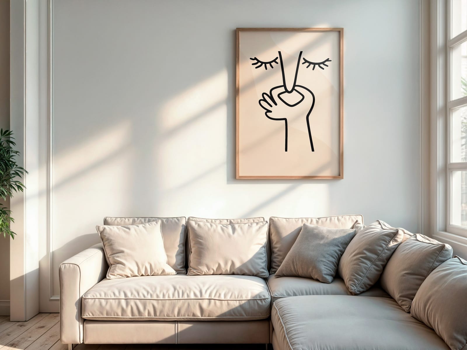 Face Line Drawing-print, zen-minimalistisk veggkunst, nøytral beige soveromsdekor