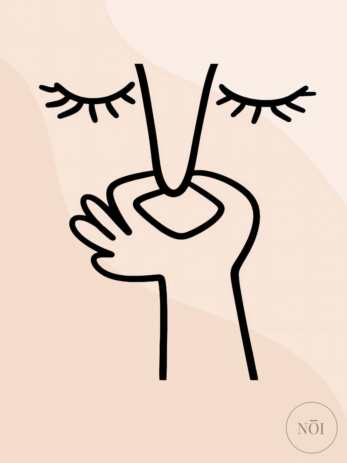 Face Line Drawing-print, zen-minimalistisk vægkunst, neutral beige soveværelsesdekor — Poster (ungerahmt)