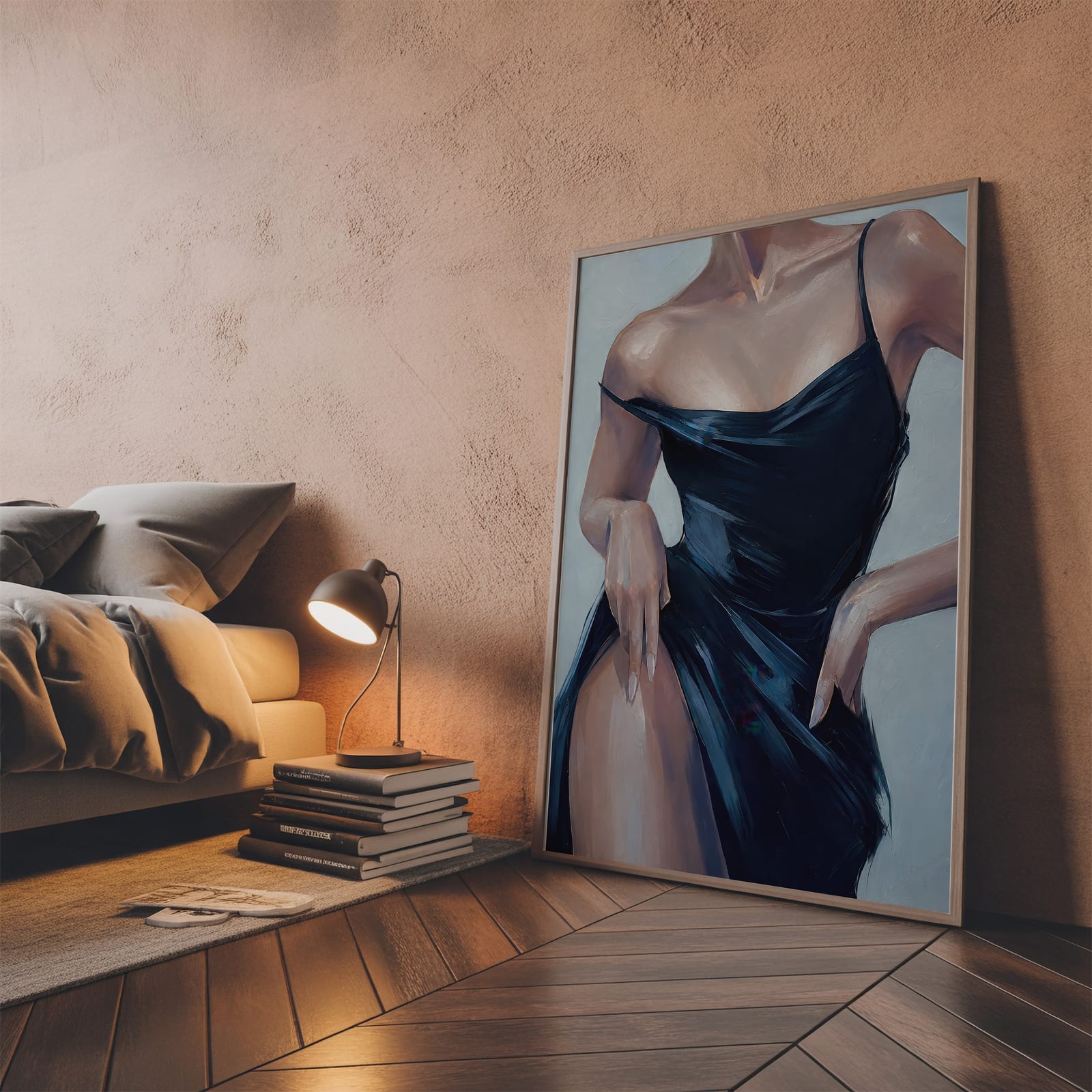 Schwarzes Seidenkleid, Fashion-Poster, Wandbild Schlafzimmer