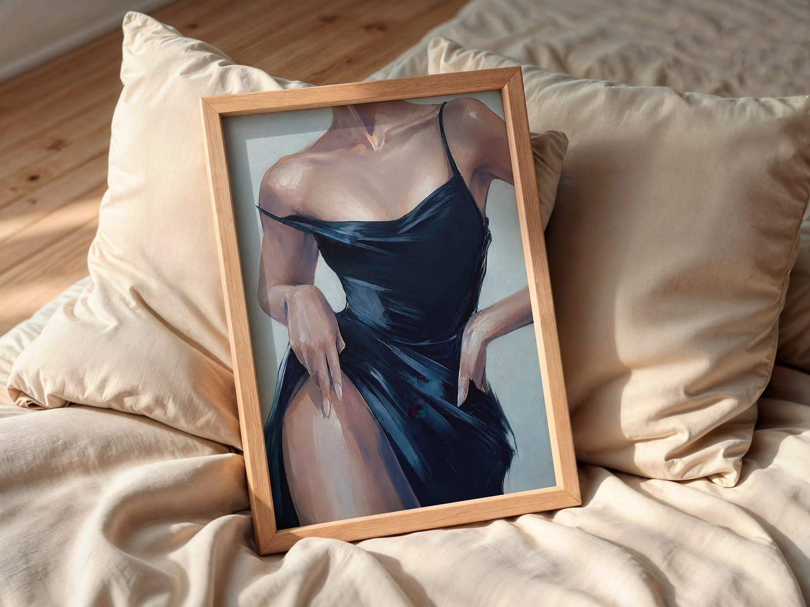 Schwarzes Seidenkleid, Fashion-Poster, Wandbild Schlafzimmer